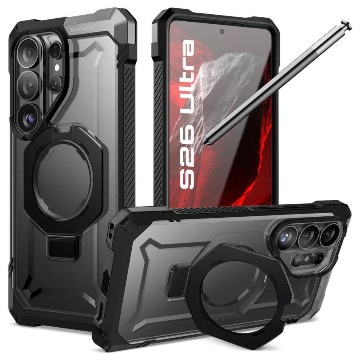 Supcase Handyhülle UB Grip Mag mit Magnetring Hülle für Samsung Galaxy S26 Ultra Schwarz 6,9 Zoll, Der Magnetring klappt als Ständer und Haltegriff aus