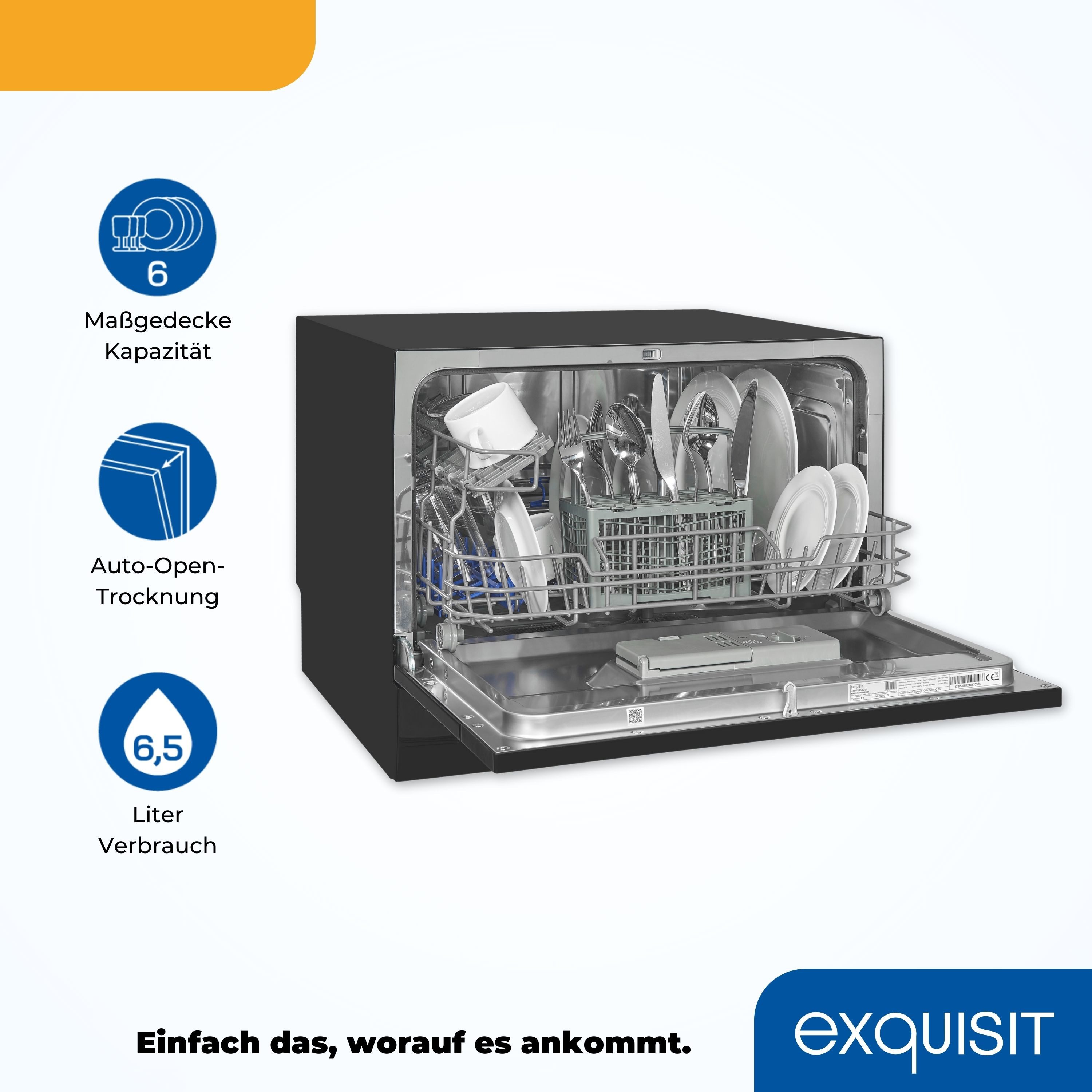 exquisit Tischgeschirrspüler GSP206-030D, 6 Maßgedecke, kompakt und Platzsparend, ideal für kleine Küchen – Bild 3 von 5