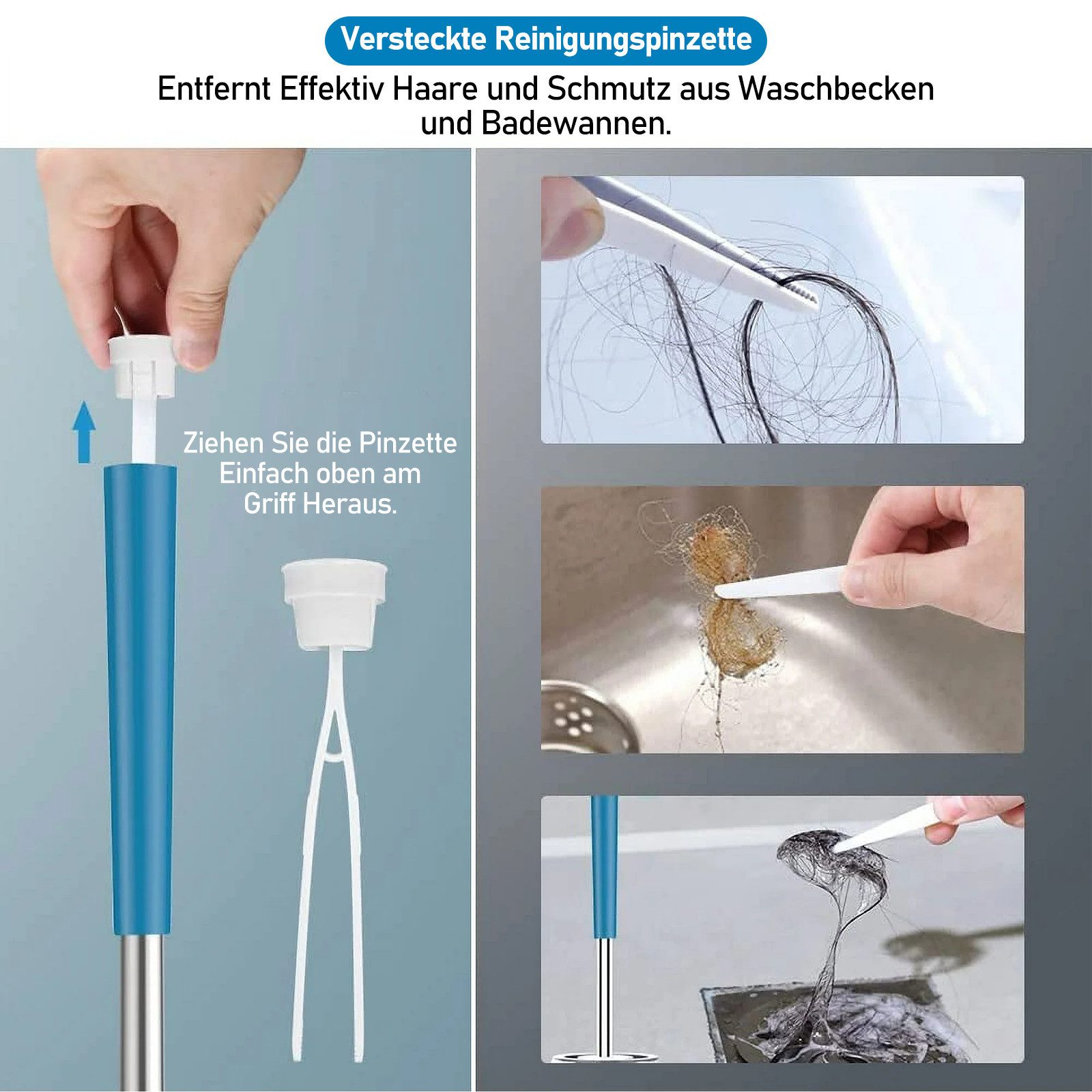 HUGERSTONE WC-Reinigungsbürste Klobürste Set mit Schnell Trocknendem Haltersatz, Haken und Pinzette, (Set, 2-tlg., Toilettenbürste + Bürstenhalter + Klebestreif – Bild 4 von 5