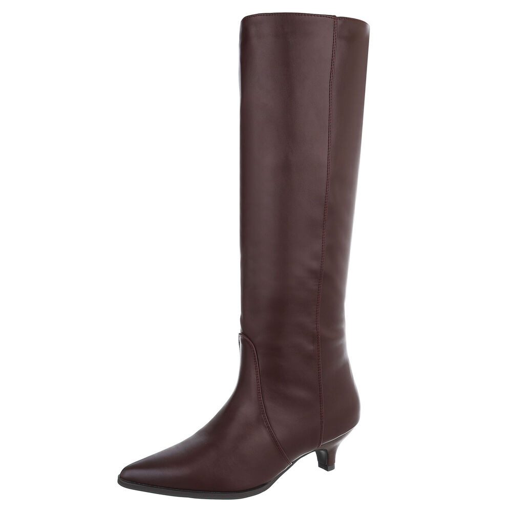 Ital-Design Kniehoher Damenstiefel mit Spitz zulaufender Form Stiefel (92732103) Kleiner Trichter Stiefel in Weinrot