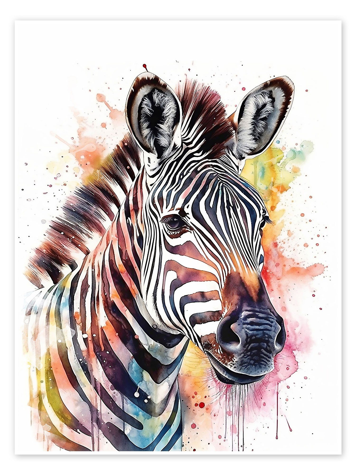 Posterlounge Poster Olga Telnova, Buntes Aquarell-Zebra, Kinderzimmer Malerei
