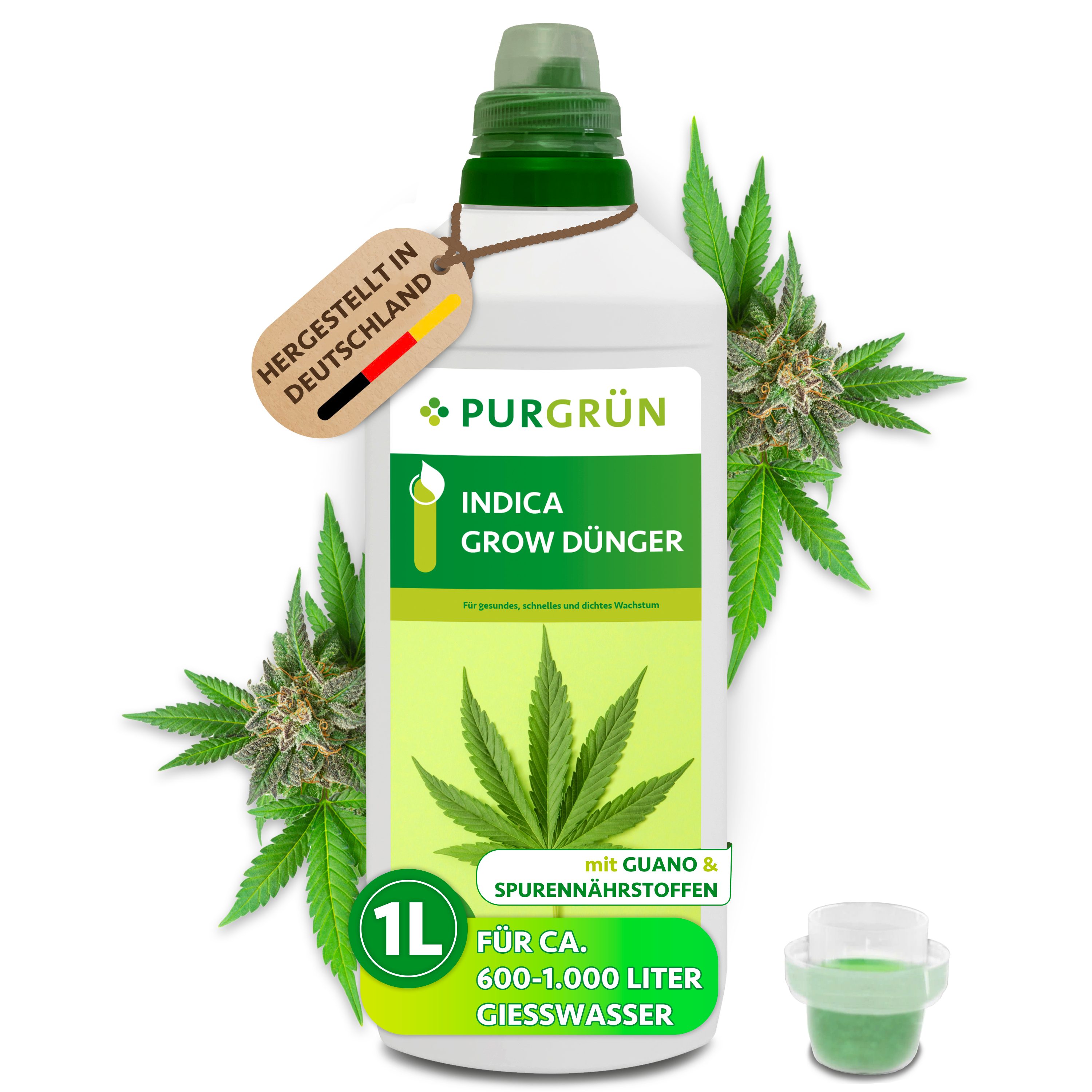 Purgrün Pflanzendünger Indica Grow Dünger, NPK 7+5+6, Guano, 1 Liter, Flüssigdünger, 1-St., 1 Liter