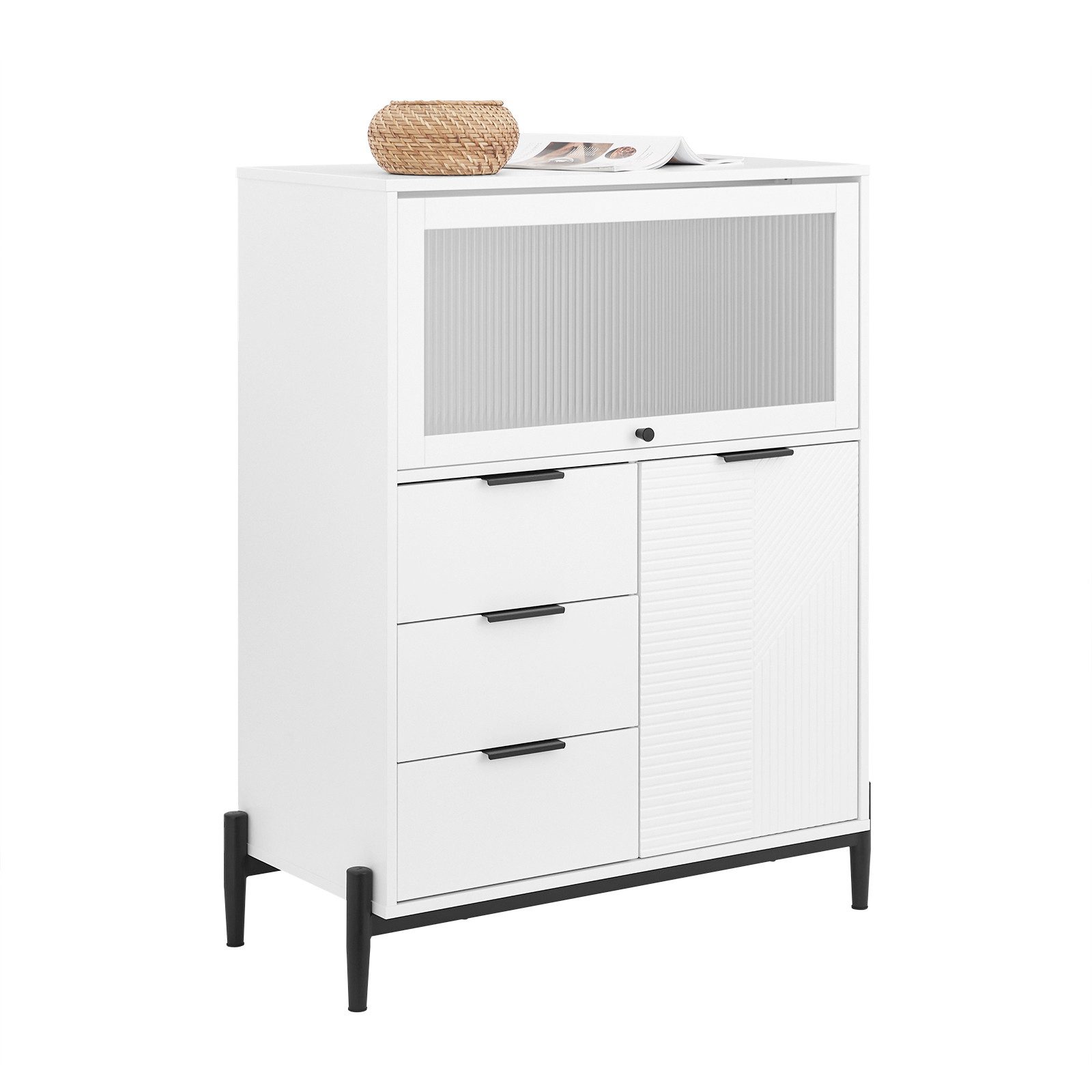 SoBuy Sideboard FSB94, Küchenschrank Kommode Flurschrank Buffet Aufbewahrungsschrank Weiß