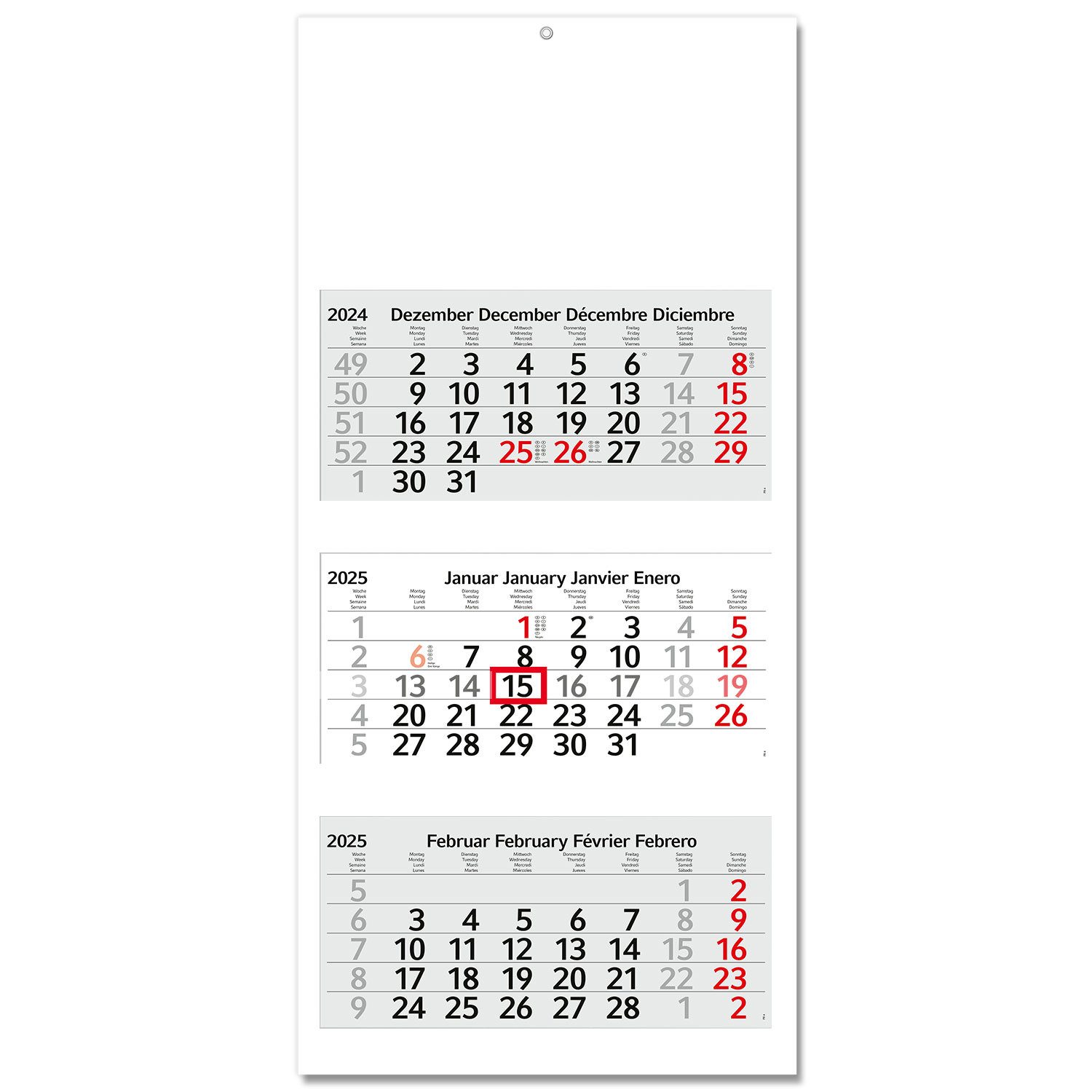 Timr Wandkalender 3-Monatskalender 2025 Berge I Wandkalender