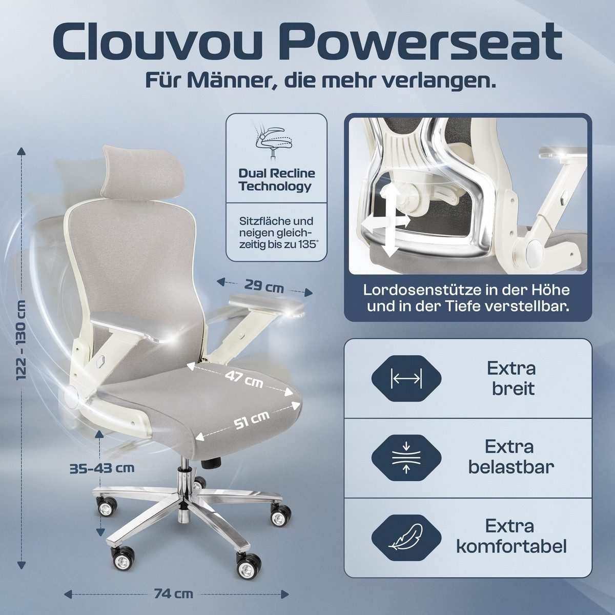 CLOUVOU Schreibtischstuhl PowerSeat Bürostuhl Ergonomisch, Gaming günstig online kaufen