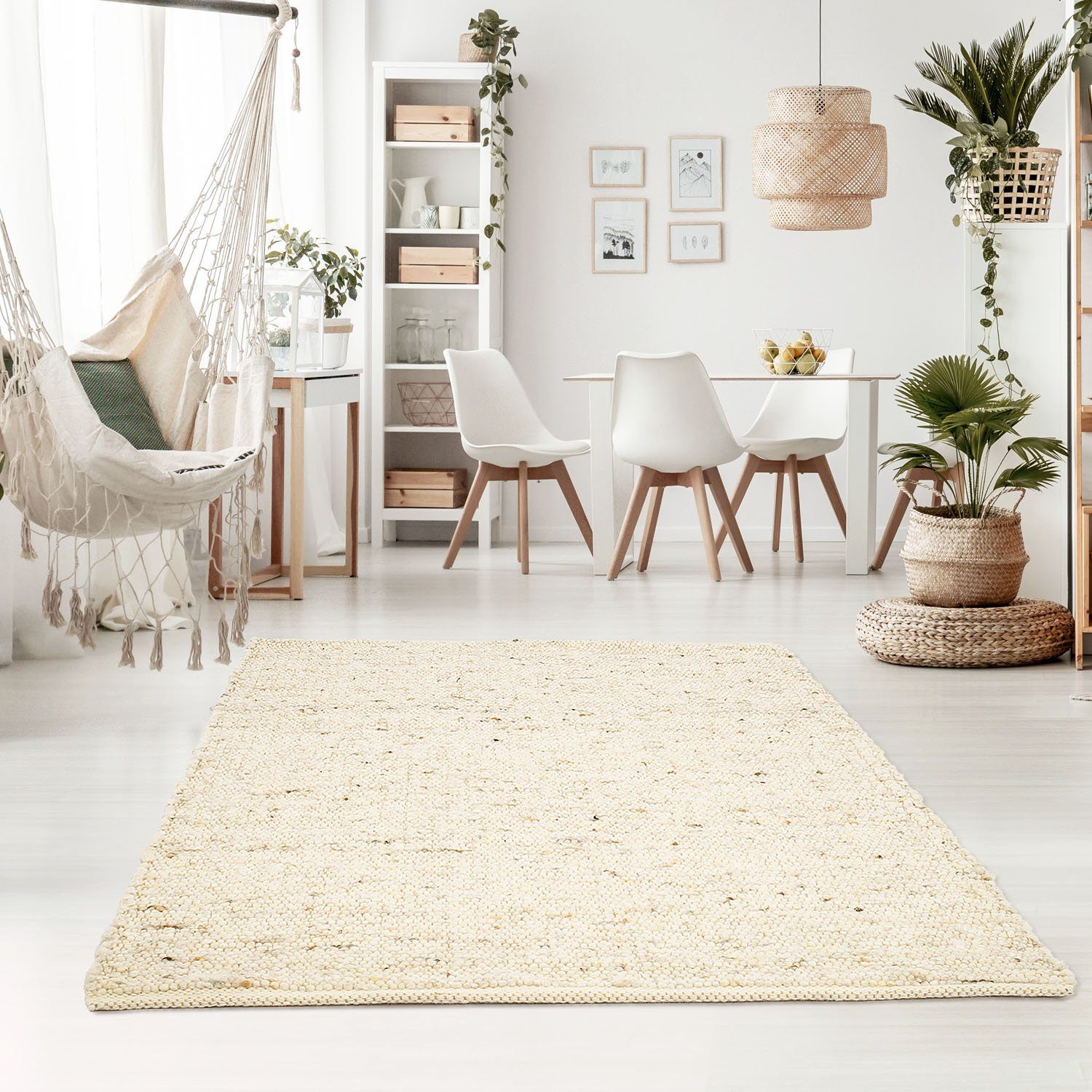 Wollteppich TaraCarpet Handwebteppich Oslo, TaraCarpet, rechteckig, Höhe: 10 mm, Schurwolle Handgewebt natur meliert Wohnzimmer Schlafzimmer 160x230 cm