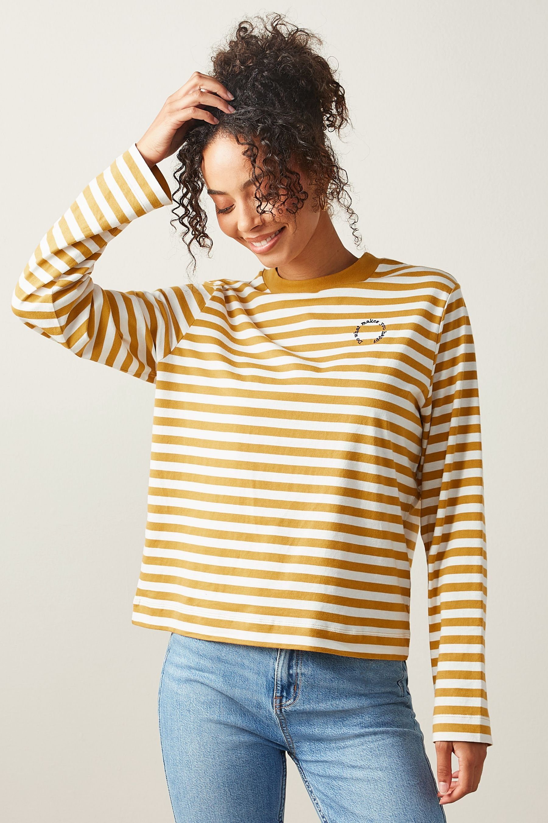 Next Langarmshirt Shirt mit Rundhalsausschnitt (1-tlg) Ochre Yellow Stripe