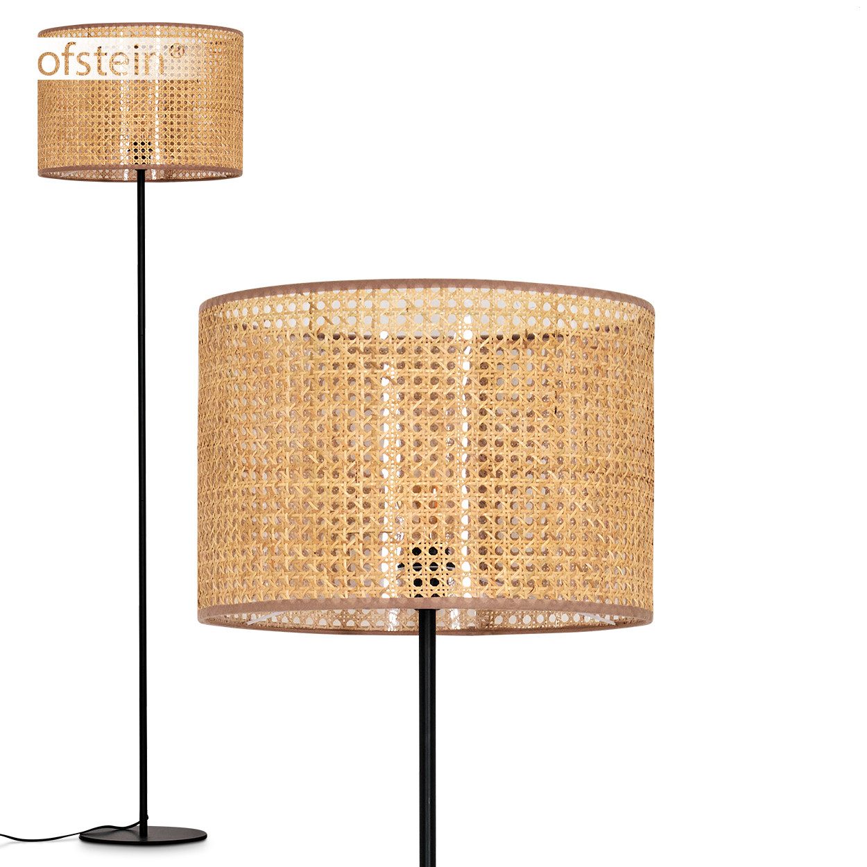 hofstein Stehlampe Stehlampe aus Metall/Wiener Geflecht/Rattan in Schwarz/N günstig online kaufen