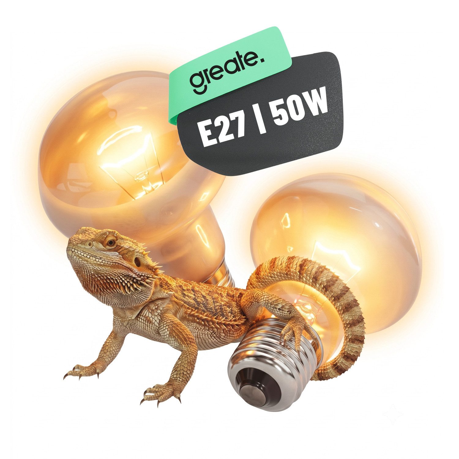 greate. Terrarienleuchte UVA Terrarium Lampe E27 50W - 2er Pack Reptilien Wärmelampe, warmweiß