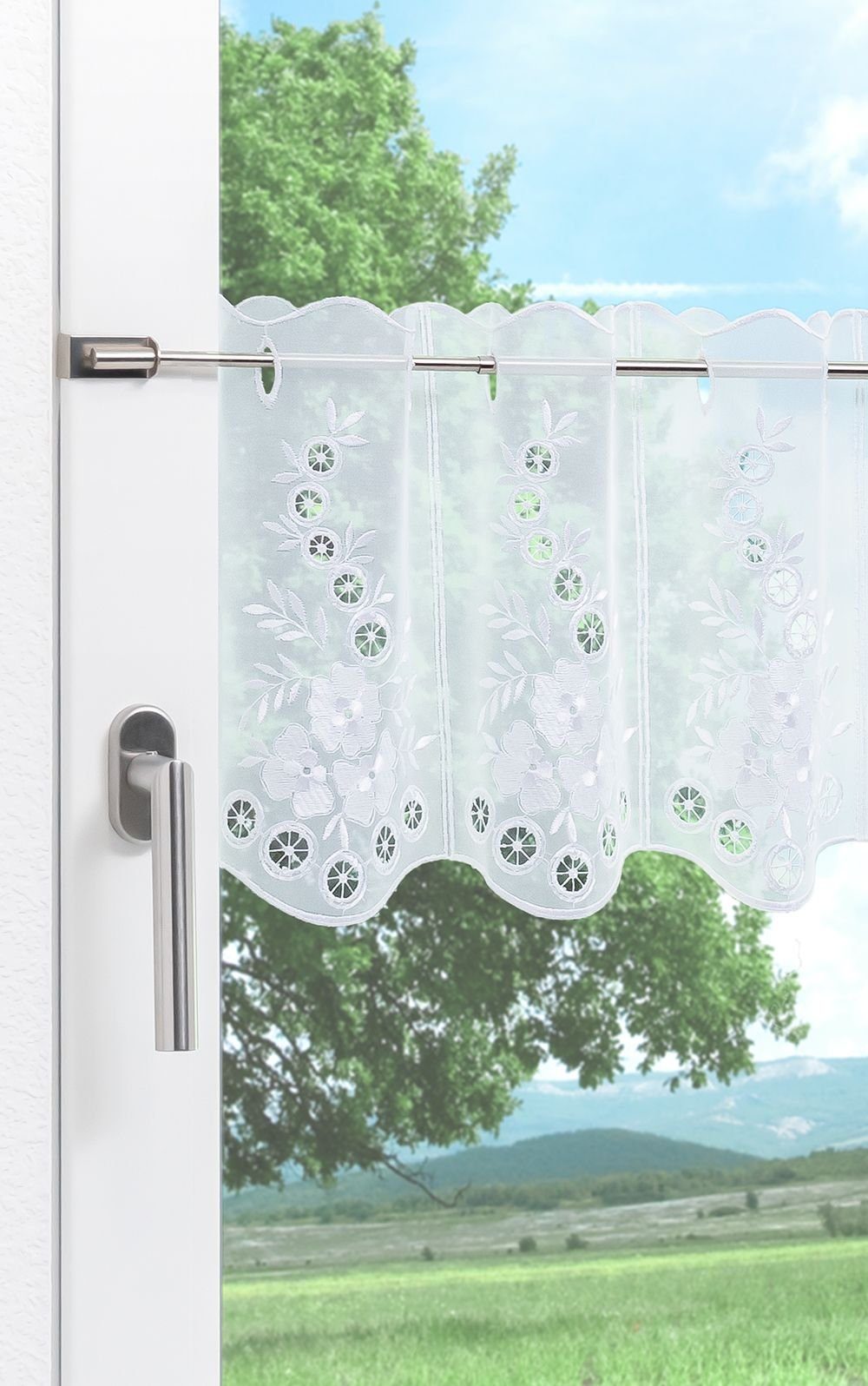 Plauener Spitze® Scheibengardine Blumenspiel (1 St), transparent, HxB 30x48.6cm – Bild 4 von 5