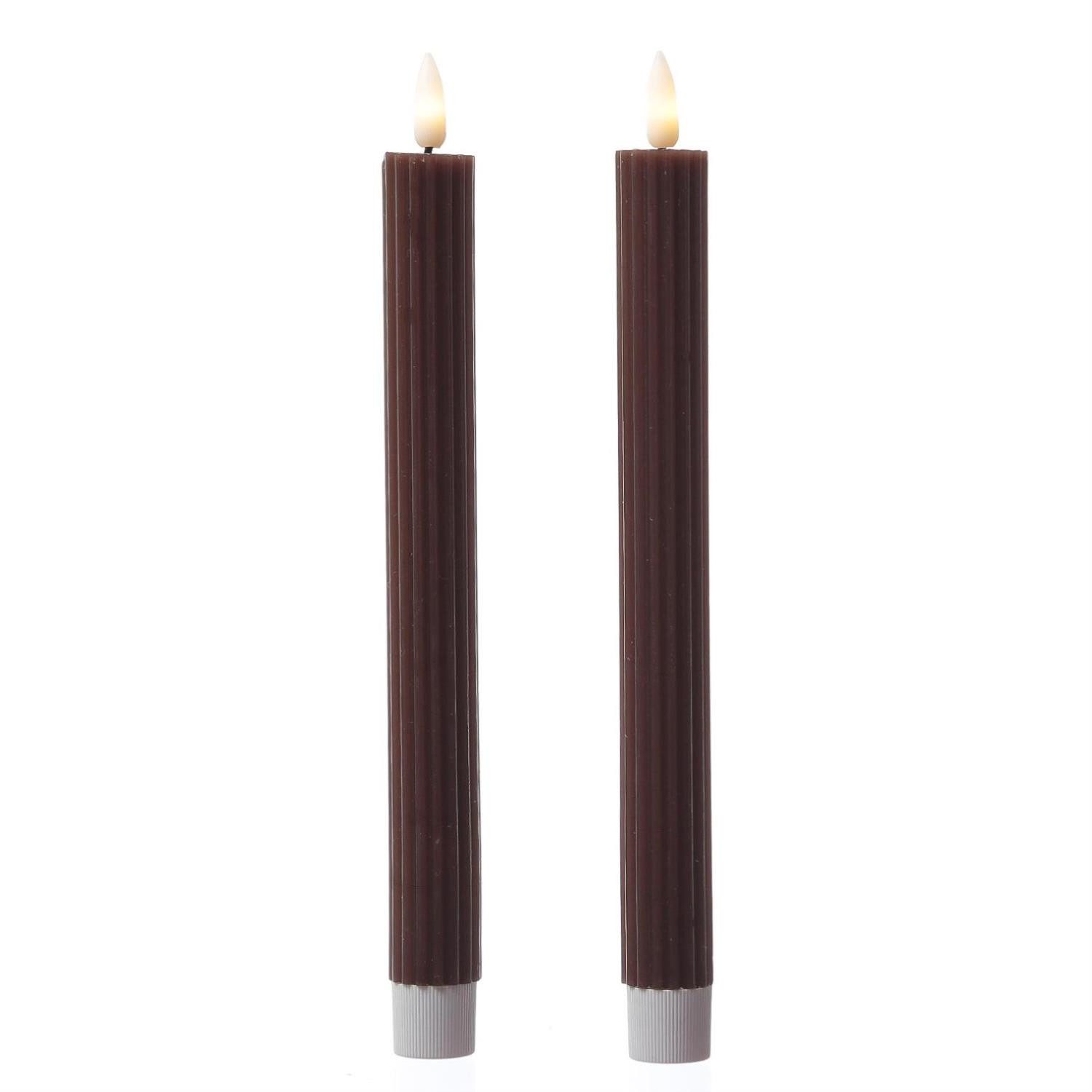 LED-Kerze LED Stabkerzen gerillt Tafelkerzen Dinner Spitzkerzen 25cm braun 2St.
