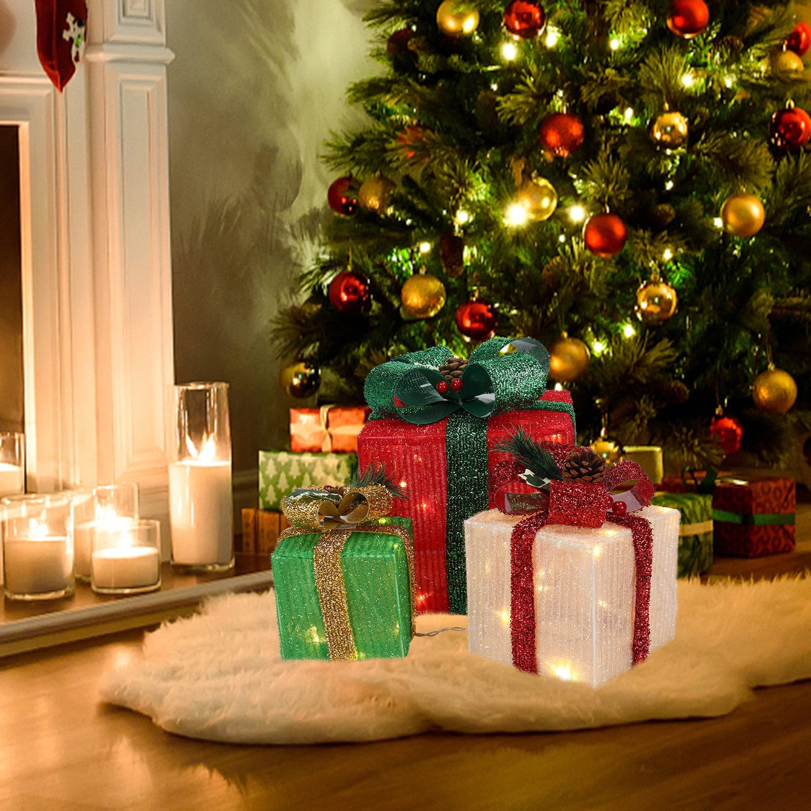 LALAHO LED Dekolicht LED Geschenkbox Weihnachtsdeko 3er Set, mit 60 warmweißen LEDs Weihnachtsdeko beleuchtete 20/13.5/11 cm – Bild 5 von 5