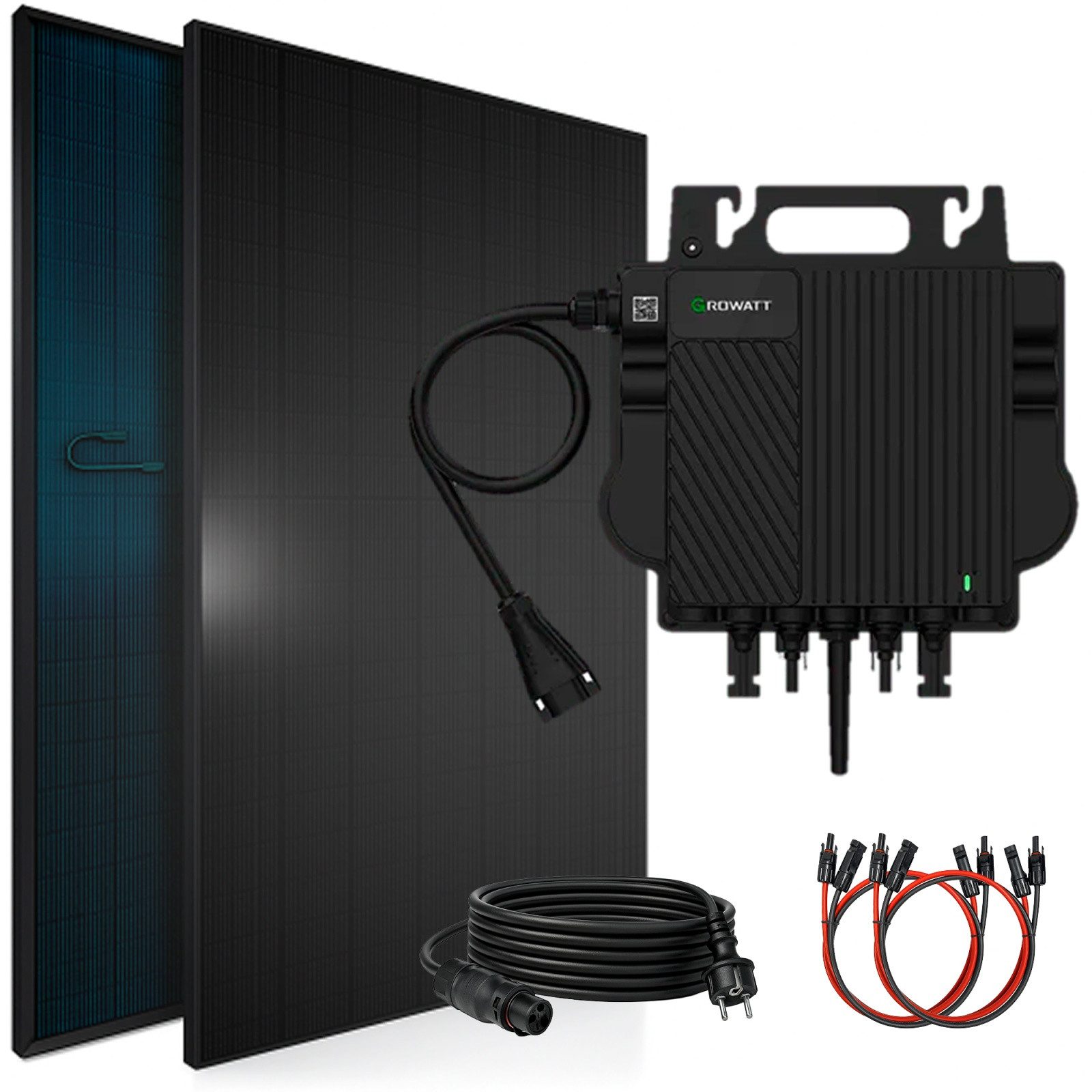 SUNNIVA Balkonkraftwerk 920W BIFAZIAL FULLBLACK komplett Steckdose, (GROWATT NEO-800M-X Watt Wechselrichter, PV Solaranlage Komplettset,2x460W Glas-Glas Bifacial Solarmodule, 5m Kabel,4x1m Solarkabel)