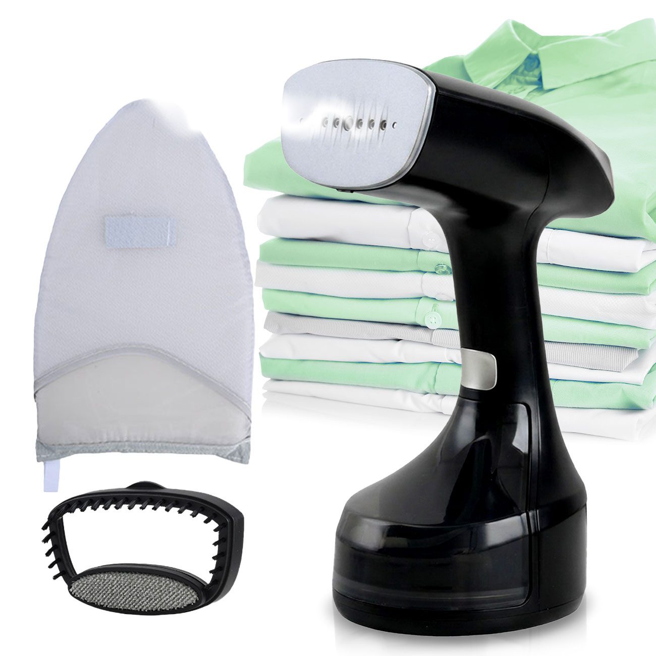 shop'n smile ideoon Dampfglätter Hand Dampfglätter mit 1900W, 300ml Wassertank, 30g/Min Dampf, 1900 W, 3 Stufen, inklusive 2 Aufsätzen & Handschuh, Dampfbürste
