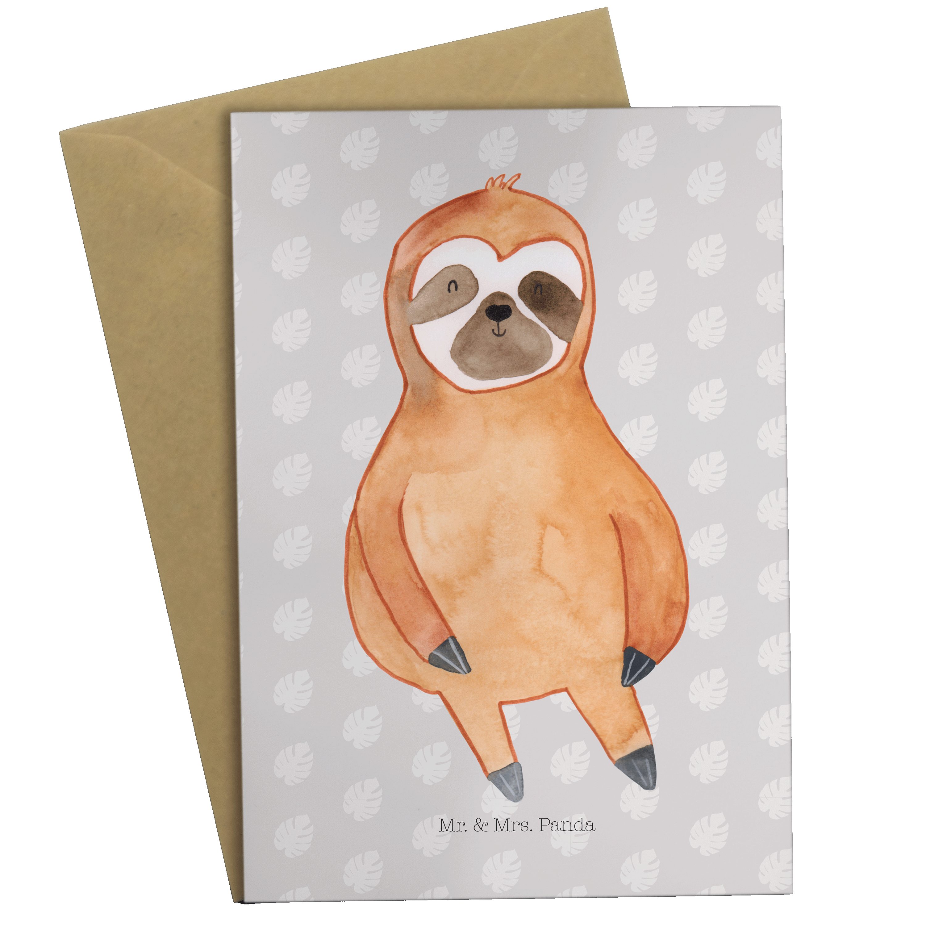 Mr. & Mrs. Panda Grußkarte Faultier Zufrieden - Grau Pastell - Geschenk, Einladungskarte, Glück | Grußkarten
