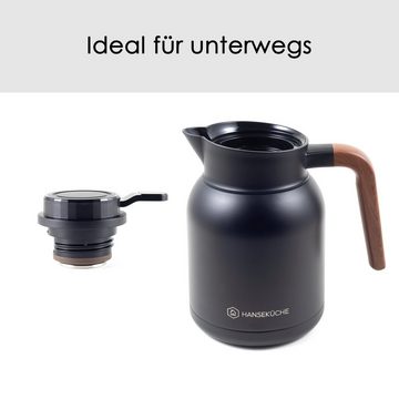 Hanseküche Kaffeekanne Thermoskanne (1,5L) aus hochwertigem 304 Edelstahl, 1.5 l, (Thermoskanne, inkl. einfachen Drehverschluss), Doppelwandige Isolierung, Tropffreies Ausgießen