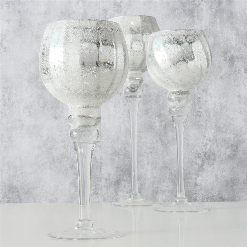 BOLTZE Windlicht Manou 3er Set Silber, Metallic Geeist Kerzenhalter Kerzenständer Teelichthalter