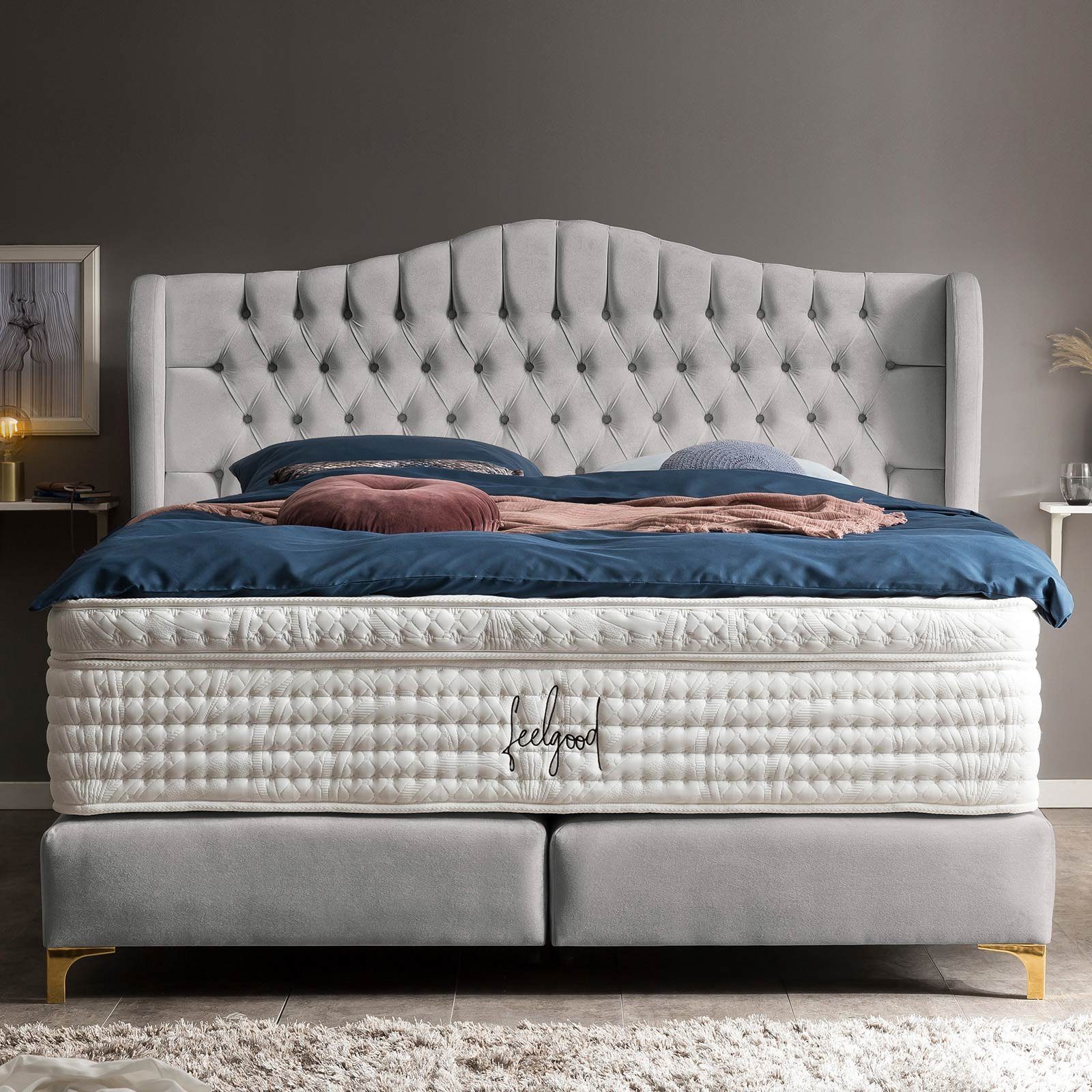 BettCo Boxspringbett Maison (in Silber Samt, günstig online kaufen