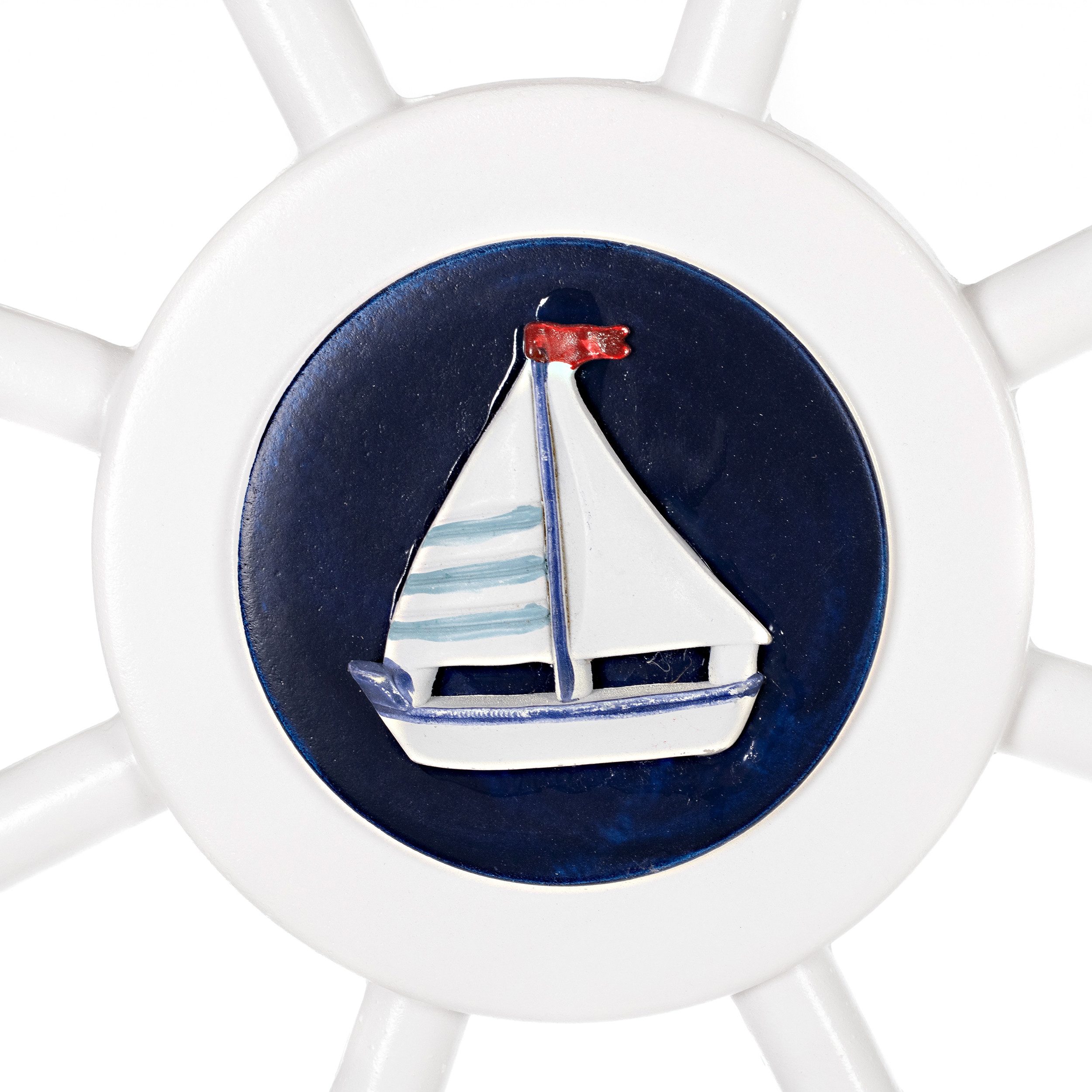 BIRENDY Dekoobjekt Steuerrad 9 aus Holz Nautik Optik Schiffsrad 62cm Anker Boot