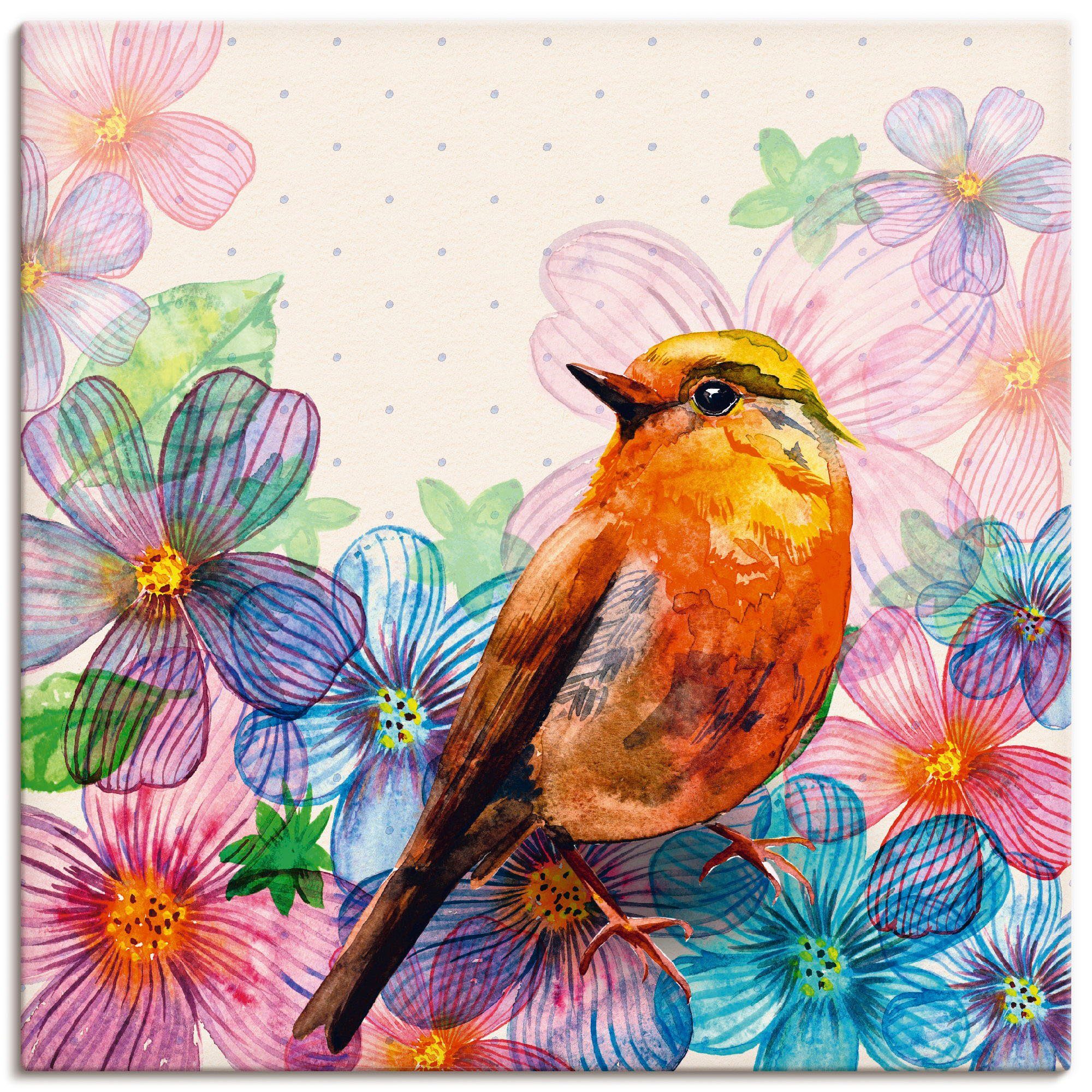 Wandaufkleber Größen versch. Florale St), Karte Leinwandbild, Design, Wandbild Poster Artland (1 Retro im Alubild, als Vögel in oder