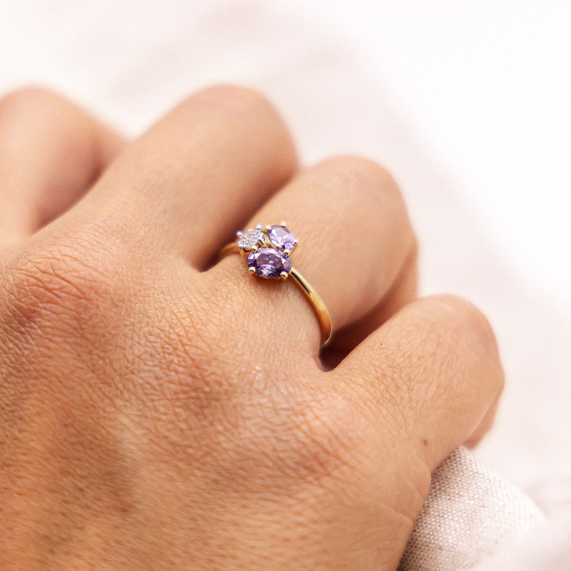Fascination by Ellen K. Fingerring Gold 375 mit echtem Amethyst + Zirkonia