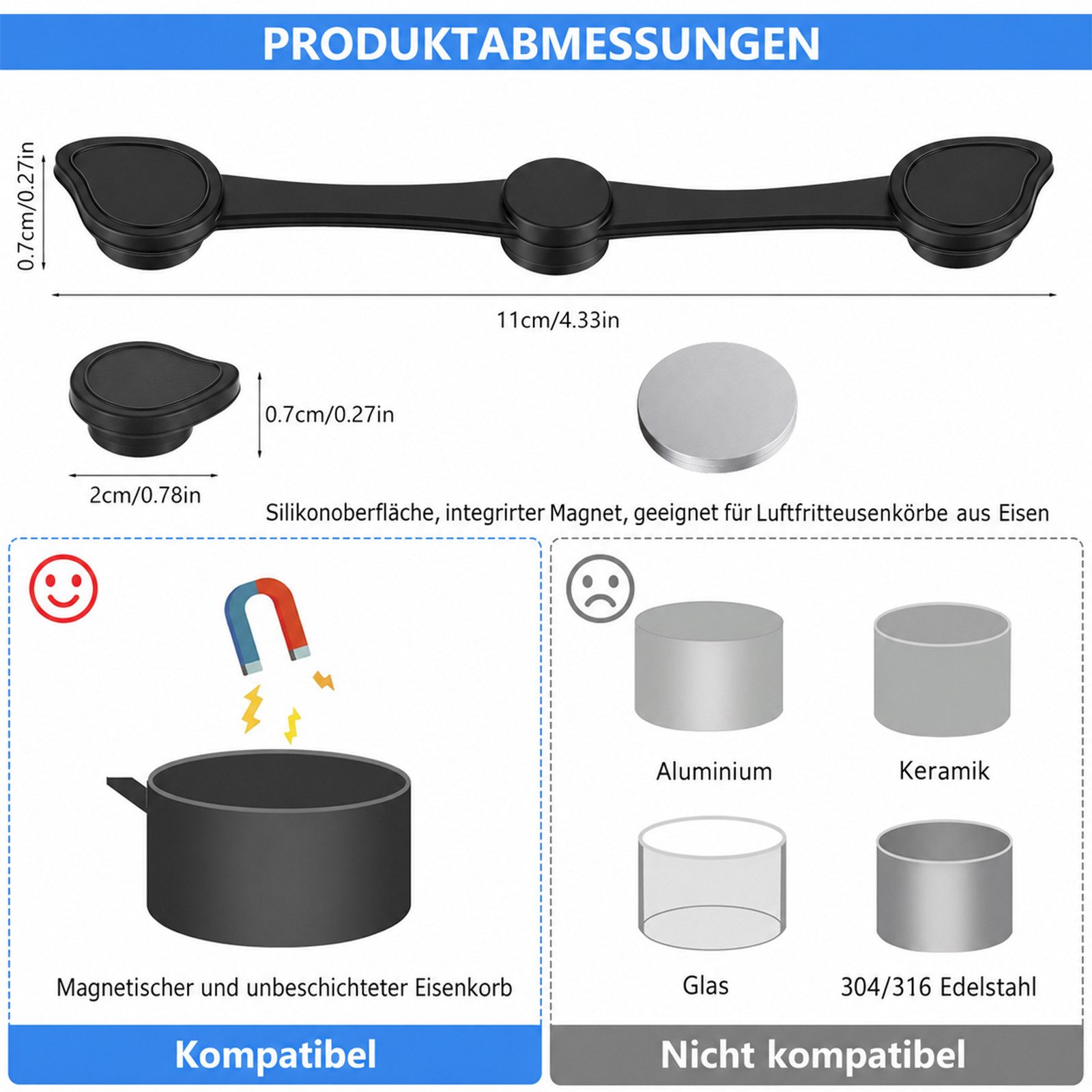 BlingBin Backpapier 12 Stück Magnete für Airfryer Backpapier, Magnetische Silikonschnallen, Magnete HeißLuftfritteuse für Verhindert Verrutschen & Verbrennen