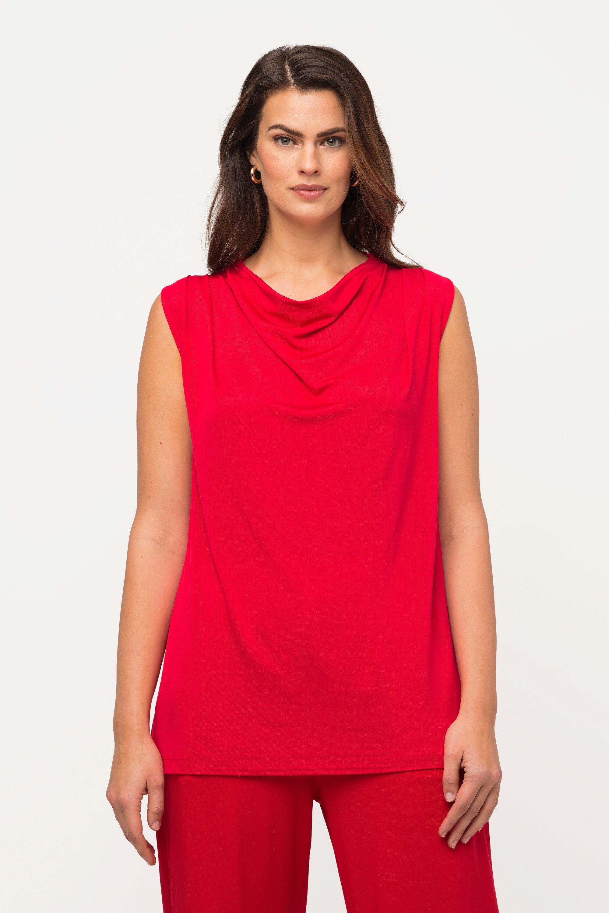 Ulla Popken Longtop Top Wasserfall-Ausschnitt Classic ärmellos