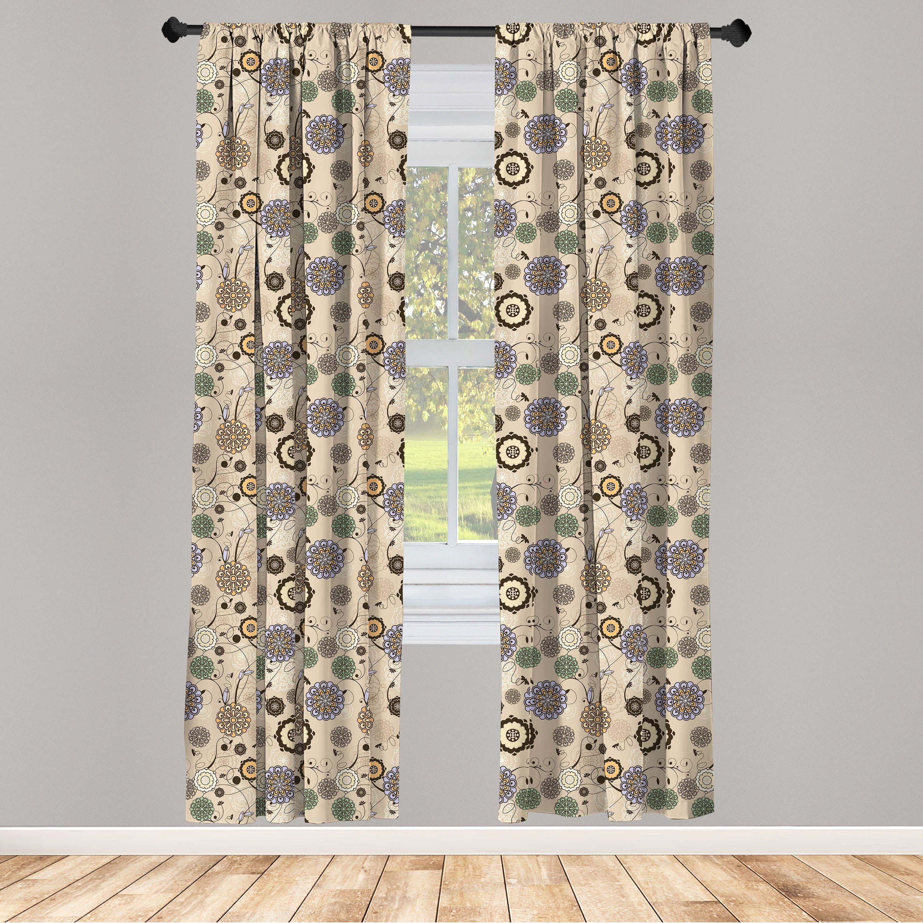 Gardine Vorhang für Wohnzimmer Schlafzimmer Dekor, Abakuhaus, Microfaser, Blumen Abstrakte runde Blumen | Fertiggardinen