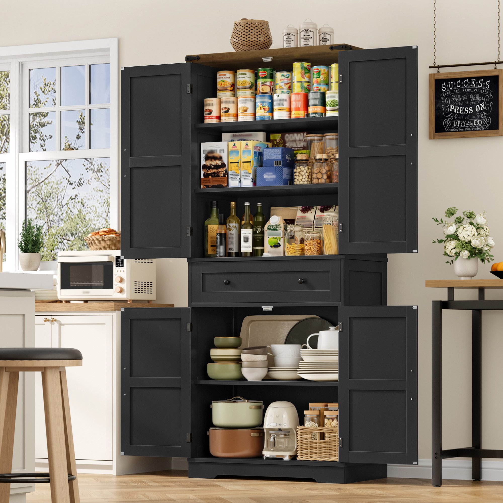 HOMECHO Küchenbuffet 180 cm Hoch Küchenschrank mit 4 Türen und Schubladen