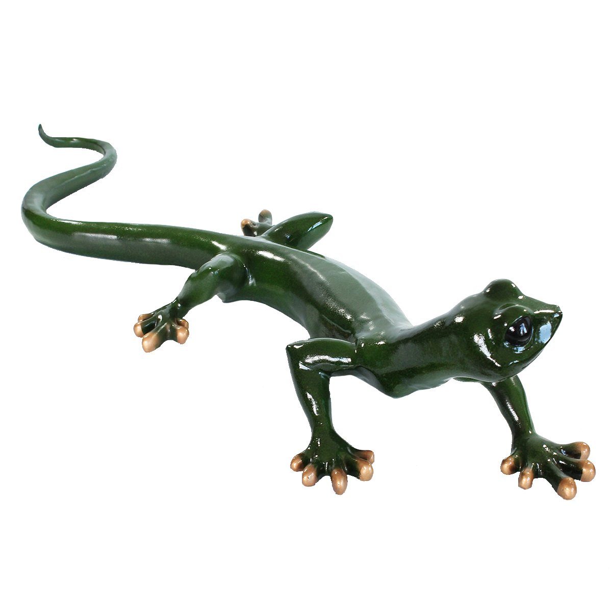Salamander Deko Tierfigur colourliving Wanddeko, Gartenfigur Reptil Figur Wanddeko Echse Handbemalt, Figur grüne Oberfläche, XL glänzende
