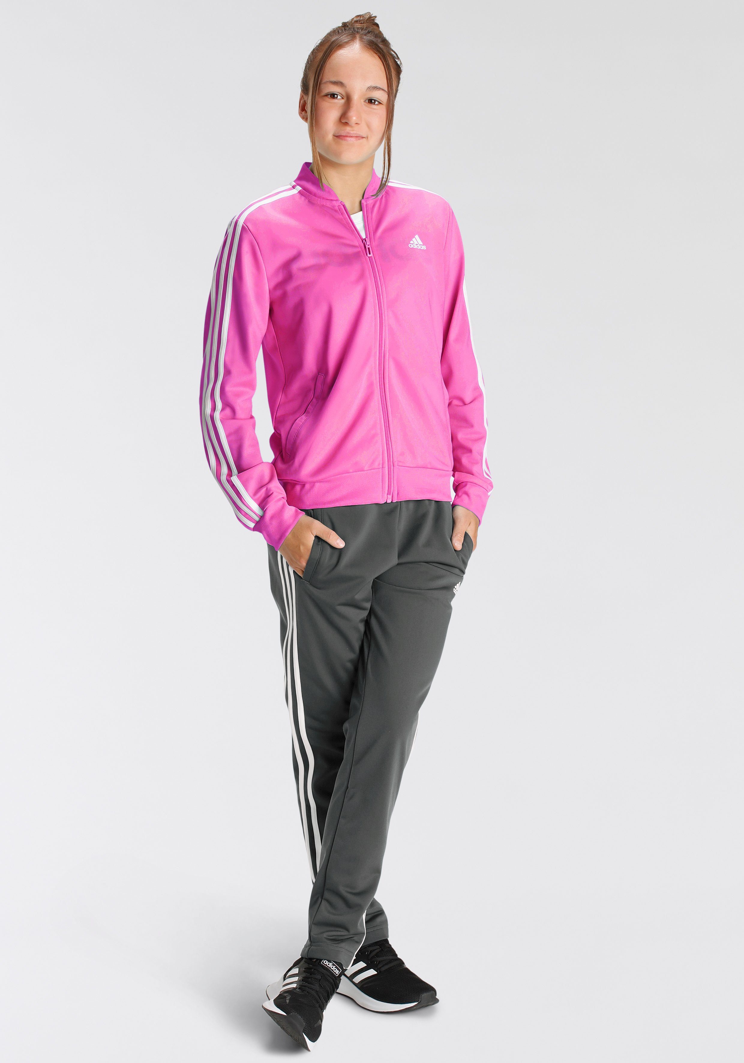 Sonderangebotsaktionen adidas Sportswear ESSENTIALS / Pink Clear (2-tlg) Semi 3-STREIFEN Lucid Trainingsanzug Fuchsia