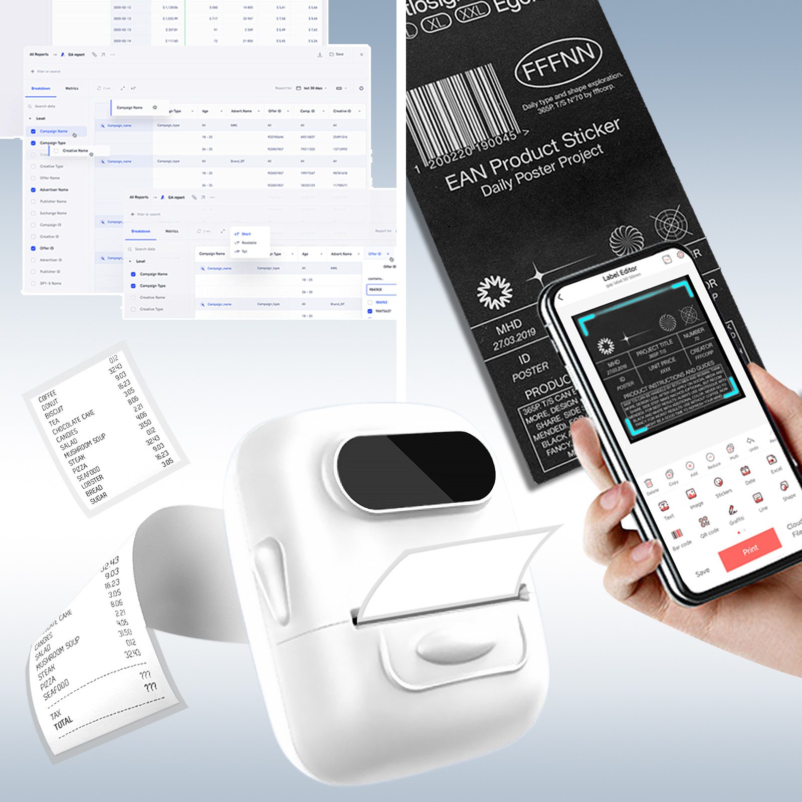 Fine Life Pro Tintefreie Etikettendruck - App-Kontrollierbar, 15-57mm breit, Etikettendrucker, (203DPI, 17 Sprachen, 50km Druckkopflebensdaue-iOS/Android)