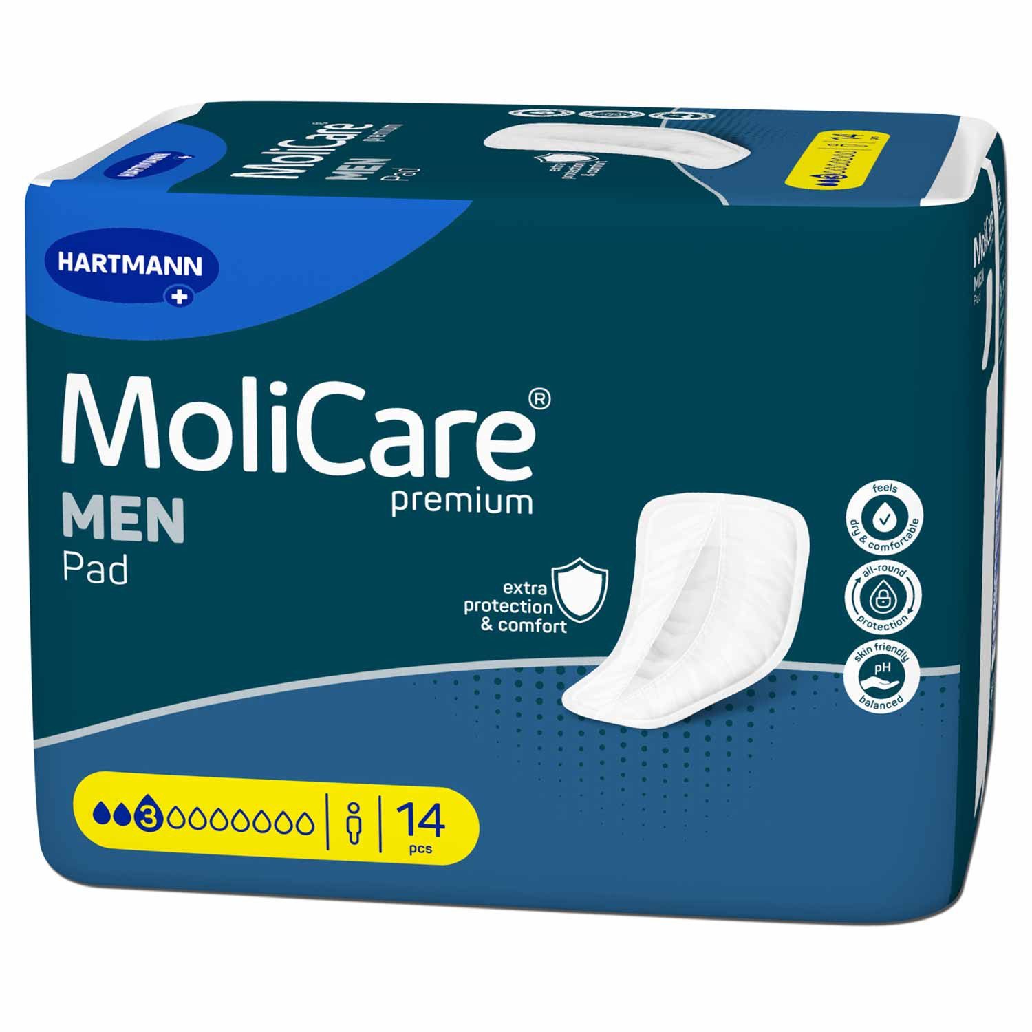 Molicare Inkontinenz-Einlage Hartmann MoliCare Premium Men Pad 3 Tropfen 14 Stück, 3 Tropfen, 14-St., Geruchsneutralisation, Sofort-Trocken-Gefühl, breiter Klebestreifen