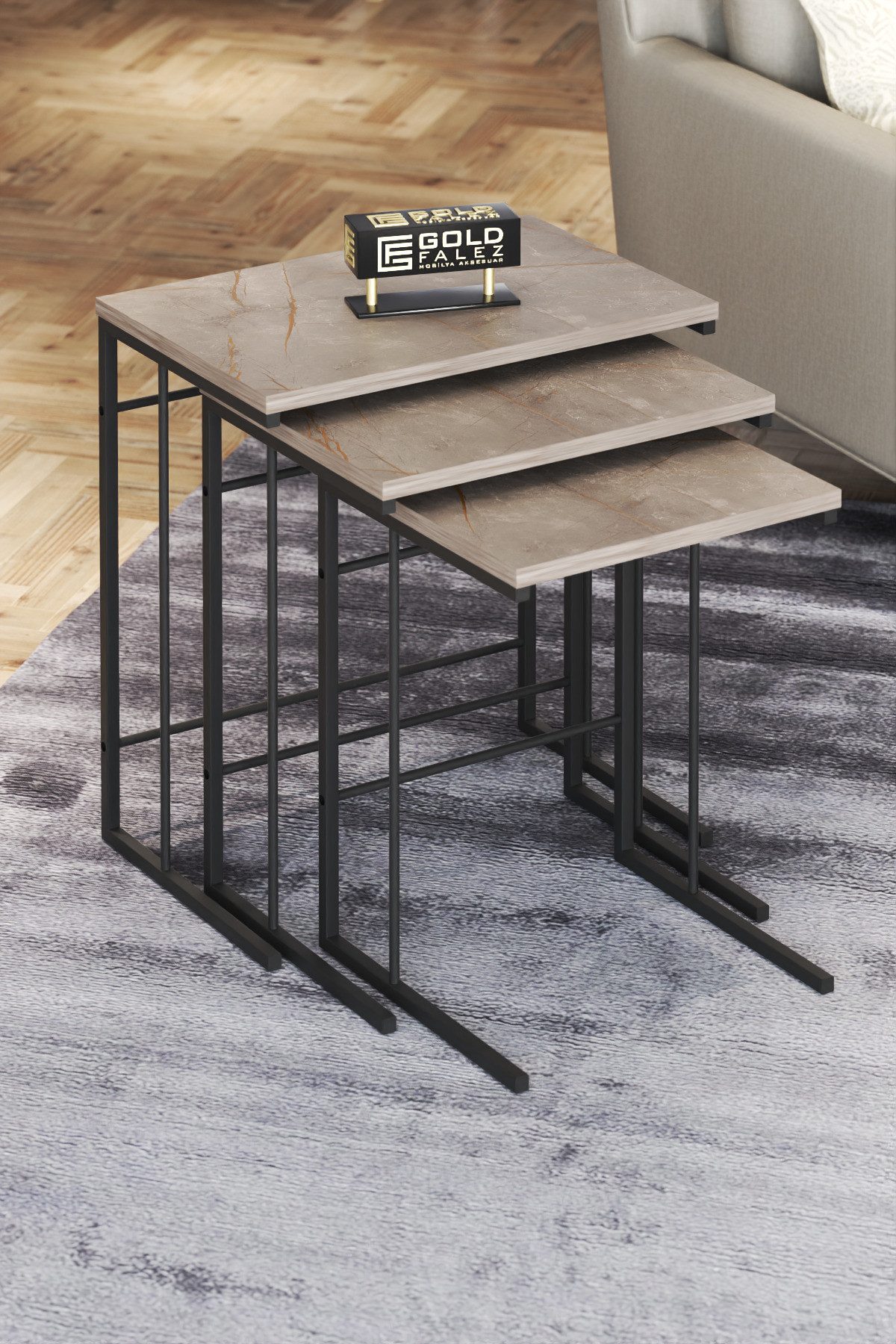 en.casa Couchtisch (3-St), 3er Satztisch-Set, quadratisch, modern, grau 89321538