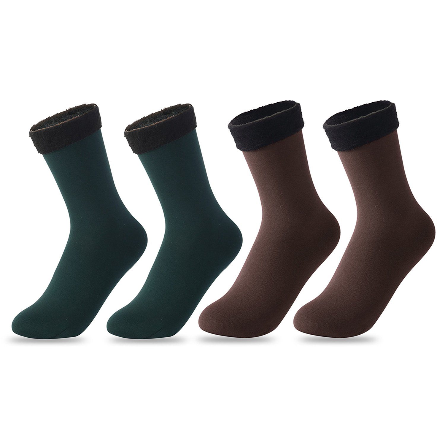 MAGICSHE Thermosocken 2 Paar Wintersocken Damen Warme Socken mit Fleecegefütterte (2-Paar, 2er Pack) Grün+Braun