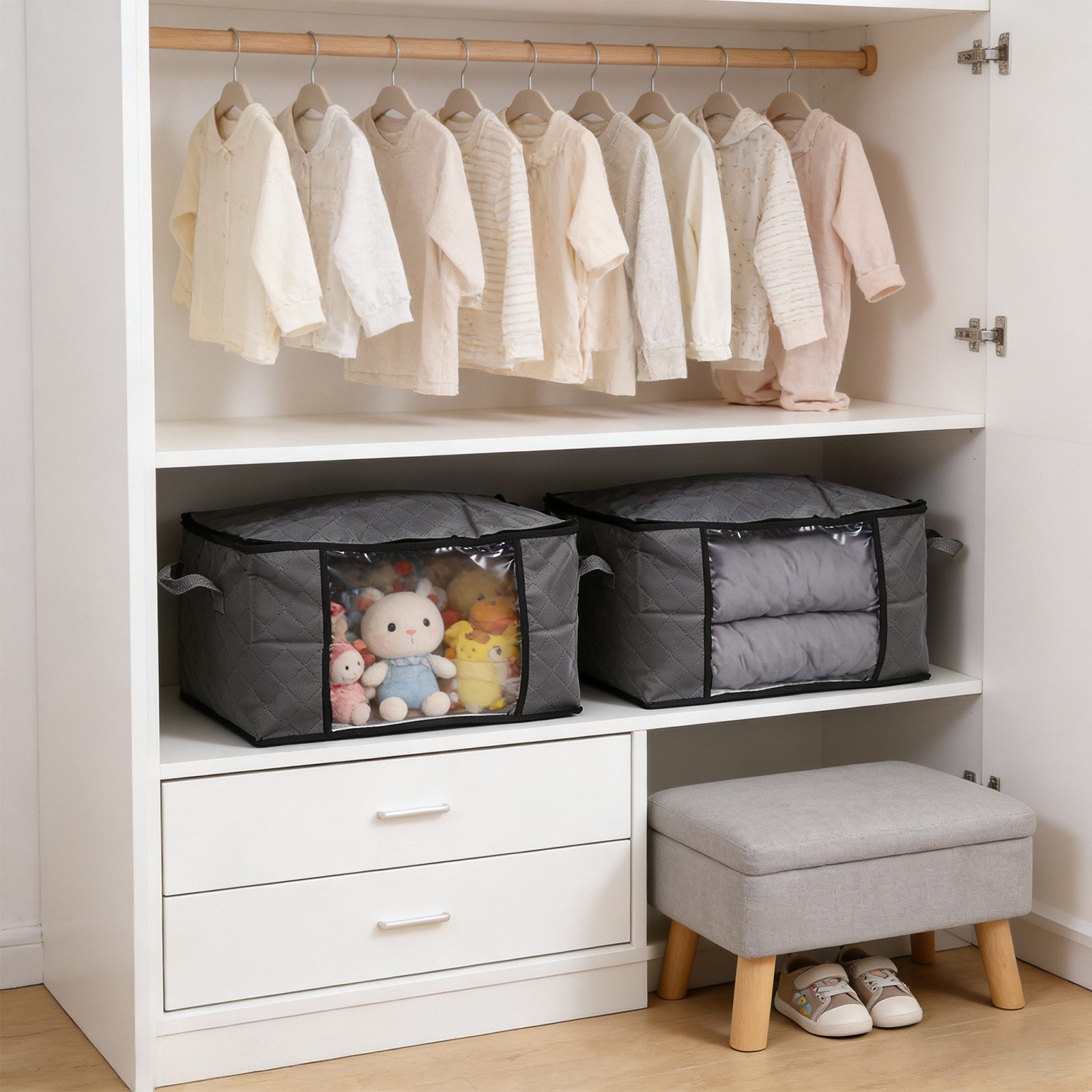 Sekey Aufbewahrungstasche Faltbar Aufbewahrungsbox mit Deckel Aufbewahrungstasche für bettdecken (2-tlg), Kleiderschrank Organizer mit Reißverschluss Griffe Kleidung Bettwäsche