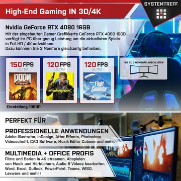 SYSTEMTREFF Gaming-PC (AMD Ryzen 9 7900X3D, GeForce RTX 4080, 32 GB RAM, 2000 GB SSD, Wasserkühlung, Windows 11, WLAN)
