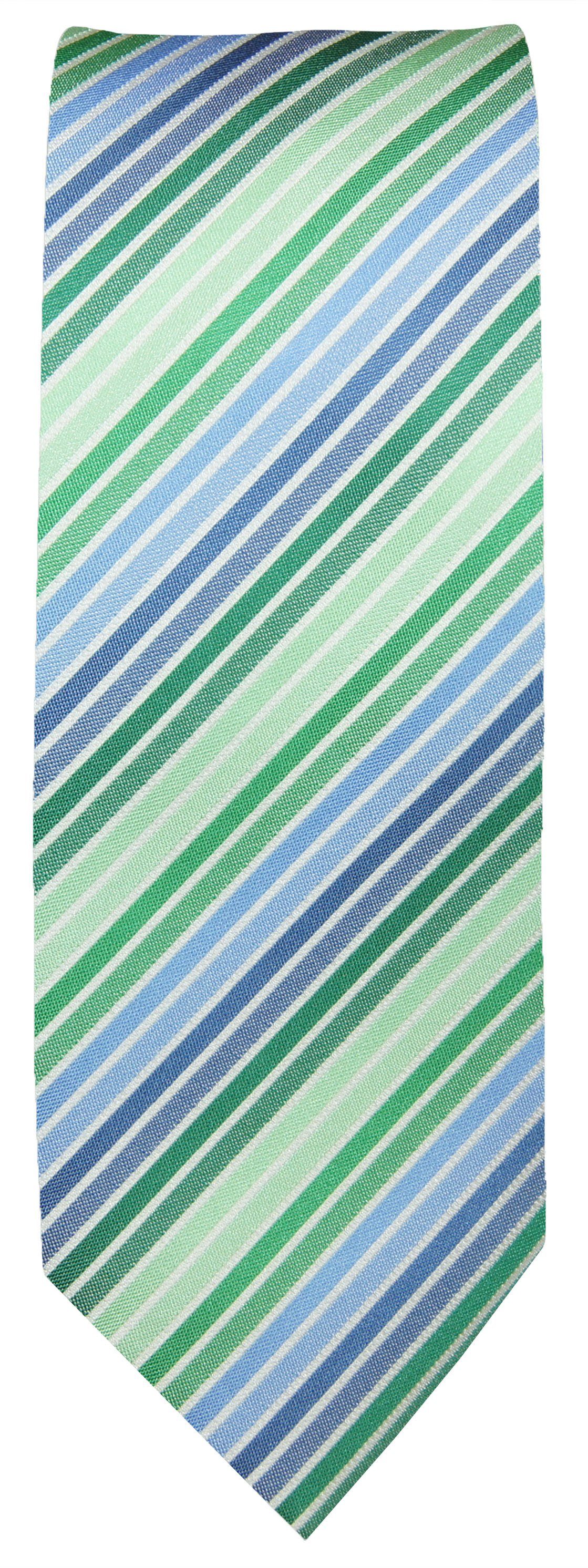 Krawatte Krawatte mintgrün 2-St) blau mit Einstecktuch moderne grün Kontrastknoten (Set, Malone Paul P5 gestreift