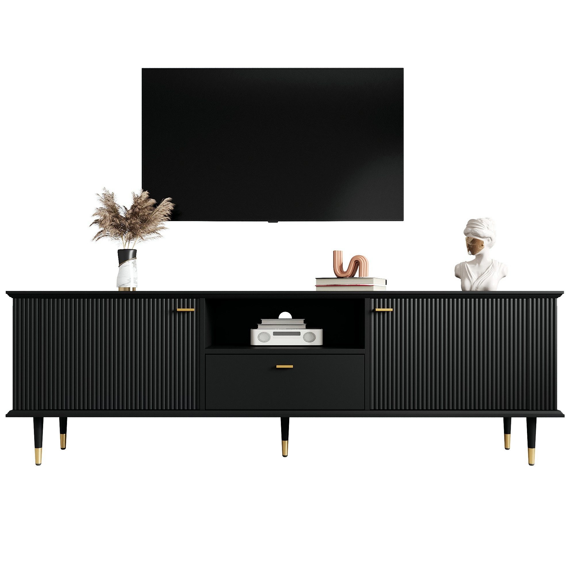 Merax Lowboard mit Soft-Close-Funktion, Hochglanz Fernsehschrank Sideboard (1 St), TV-Schrank mit 2 Türen, Schublade & offenen Fächern, 170x36x54cm