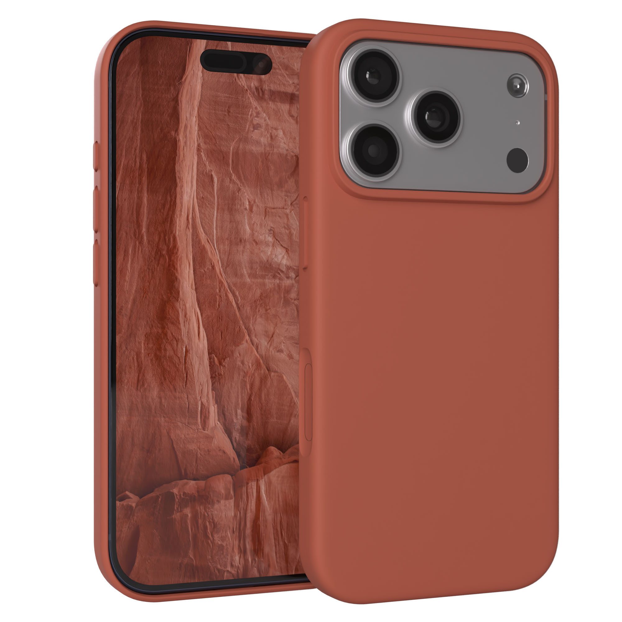 EAZY CASE Handyhülle für Apple iPhone 17 Pro Hülle Silikon 6,3 Zoll, Silikonhülle Slimcover mit Displayschutz Hülle Cover Terrakotta