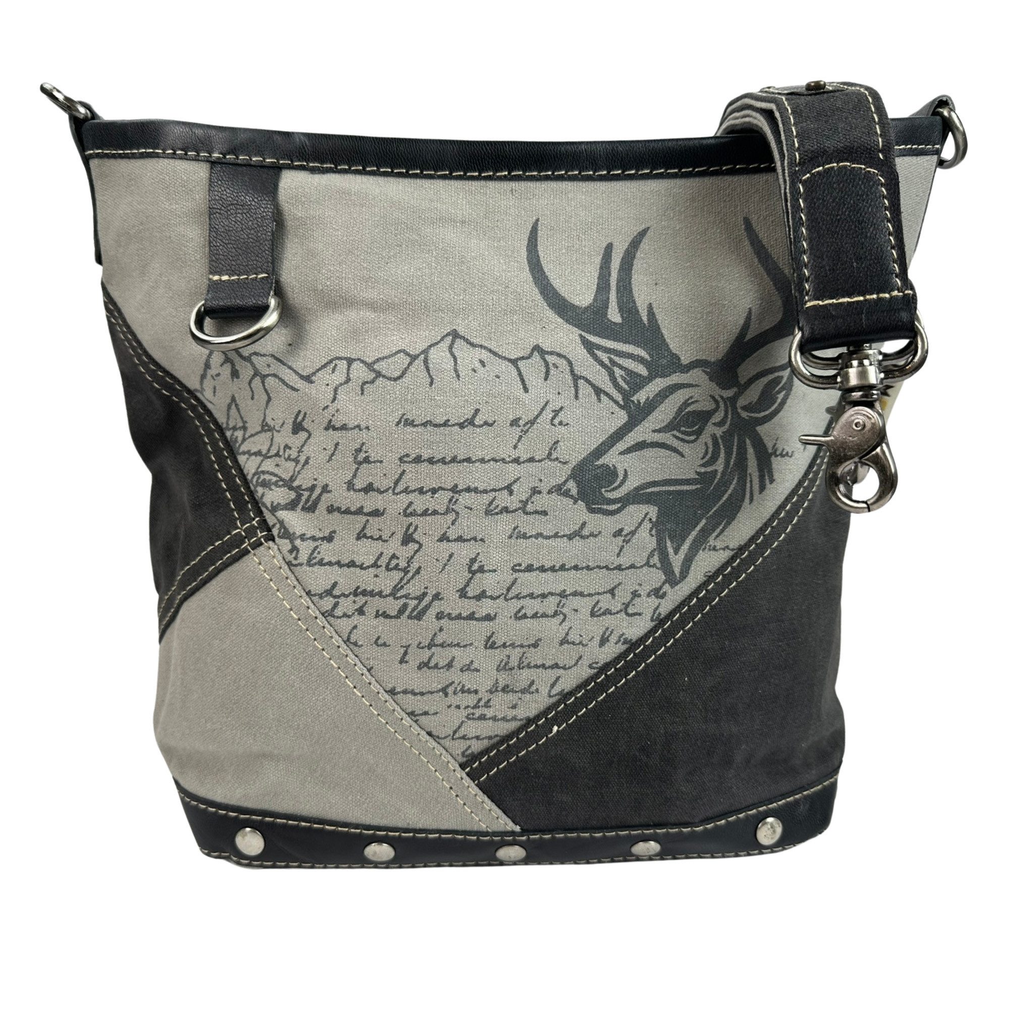 Sunsa Umhängetasche Kleine Canvas Tasche Umhängetasche stone washed Schultertasche grau, echt Leder Dekoration