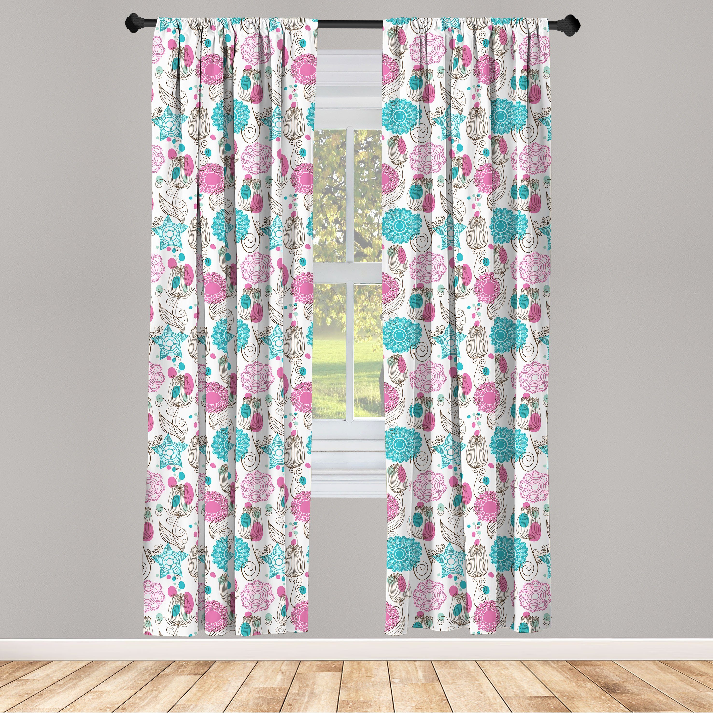 Gardine Vorhang für Wohnzimmer Schlafzimmer Dekor, Abakuhaus, Microfaser, Abstrakt Skizziert Tulpe-Blumen