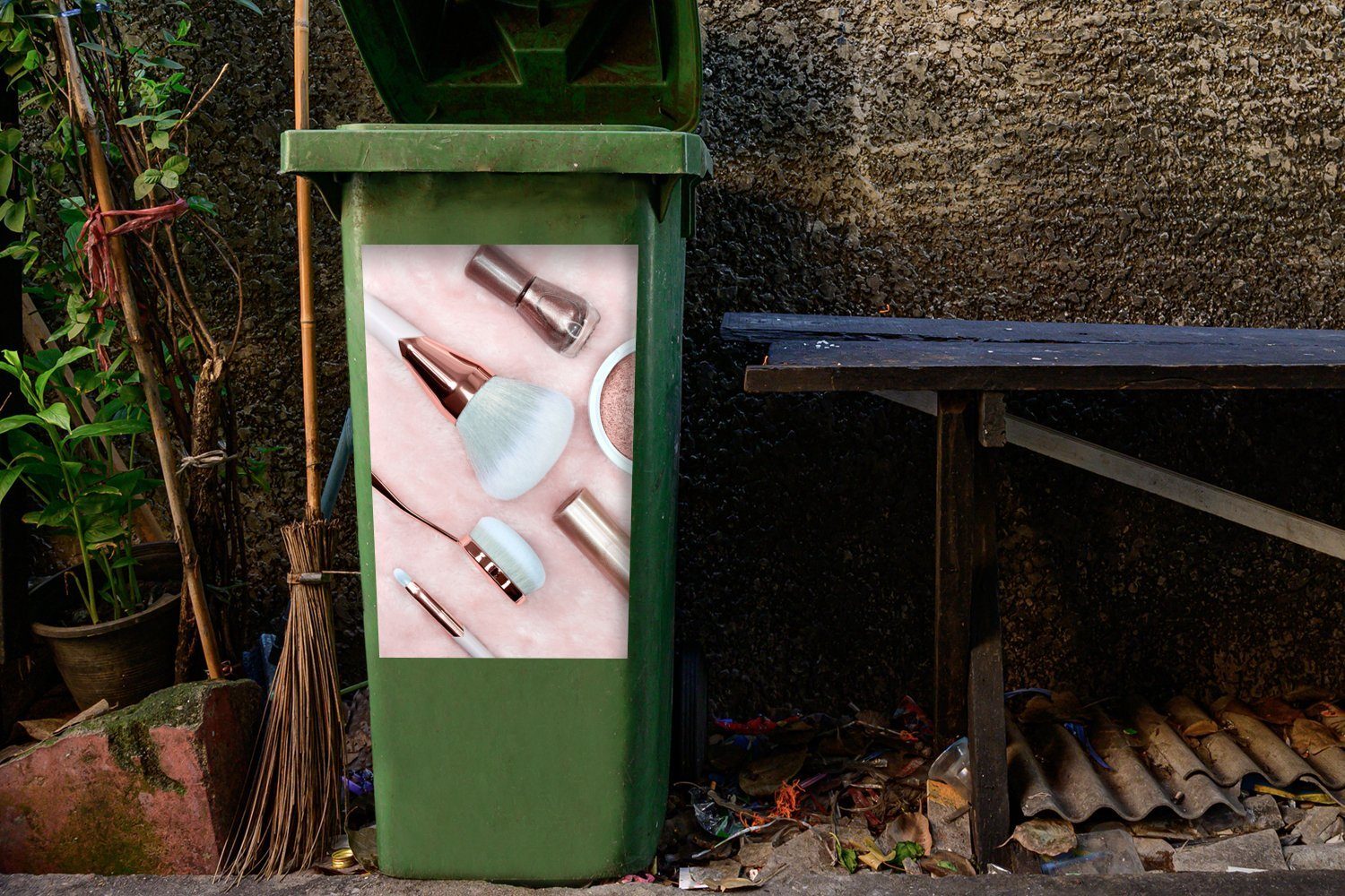 MuchoWow Wandsticker Make-up-Pinsel Mülltonne, Mülleimer-aufkleber, St), (1 Container, Sticker, Abfalbehälter