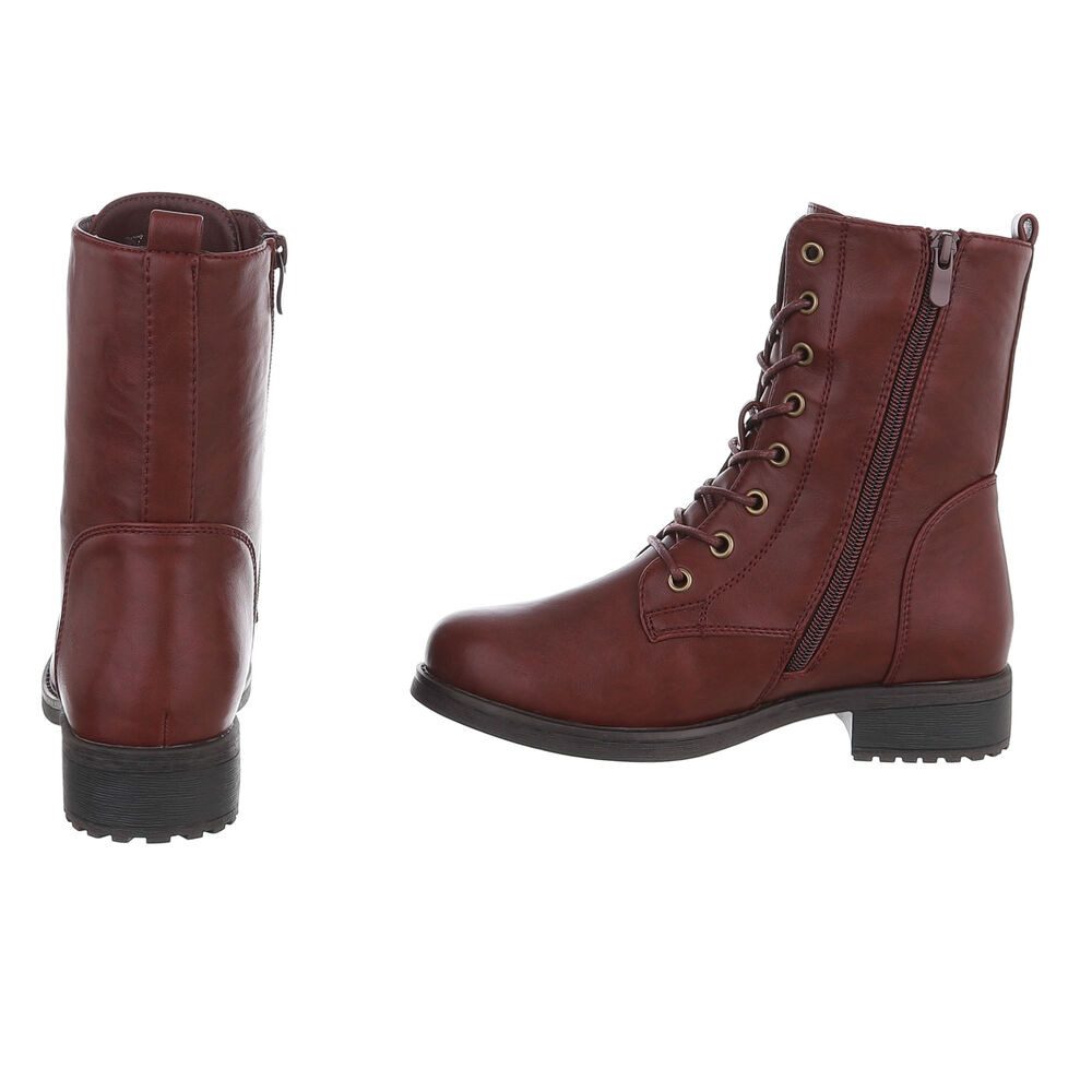 Ital-Design Damen Schnürstiefel mit hohem Schaft und Profilsohle Stiefelette (92497560) Blockabsatz Schnürstiefeletten in Weinrot – Bild 5 von 5