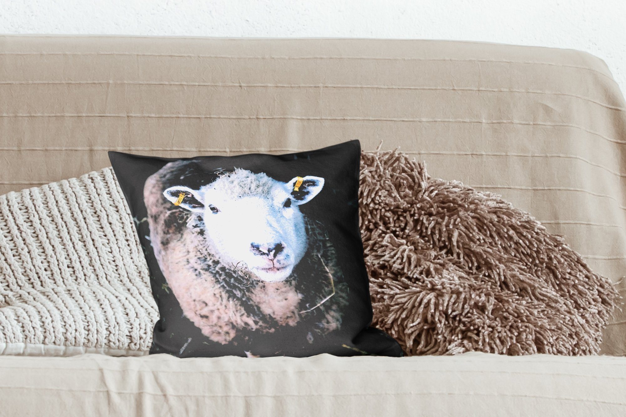 MuchoWow Dekokissen Schafe - Tiere Wohzimmer, Zierkissen Schlafzimmer, mit Deko, Füllung Sofakissen - für Rinder