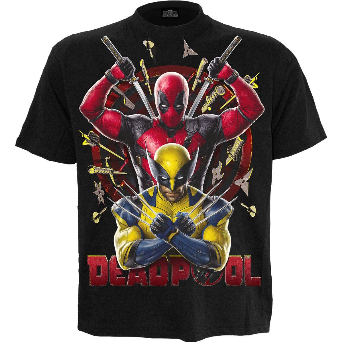 Spiral Print-Shirt DEADPOOL - WOLVERINE BULLSEYE - T-Shirt Schwarz Gothic Shirt Anime aus Baumwolle mit Print