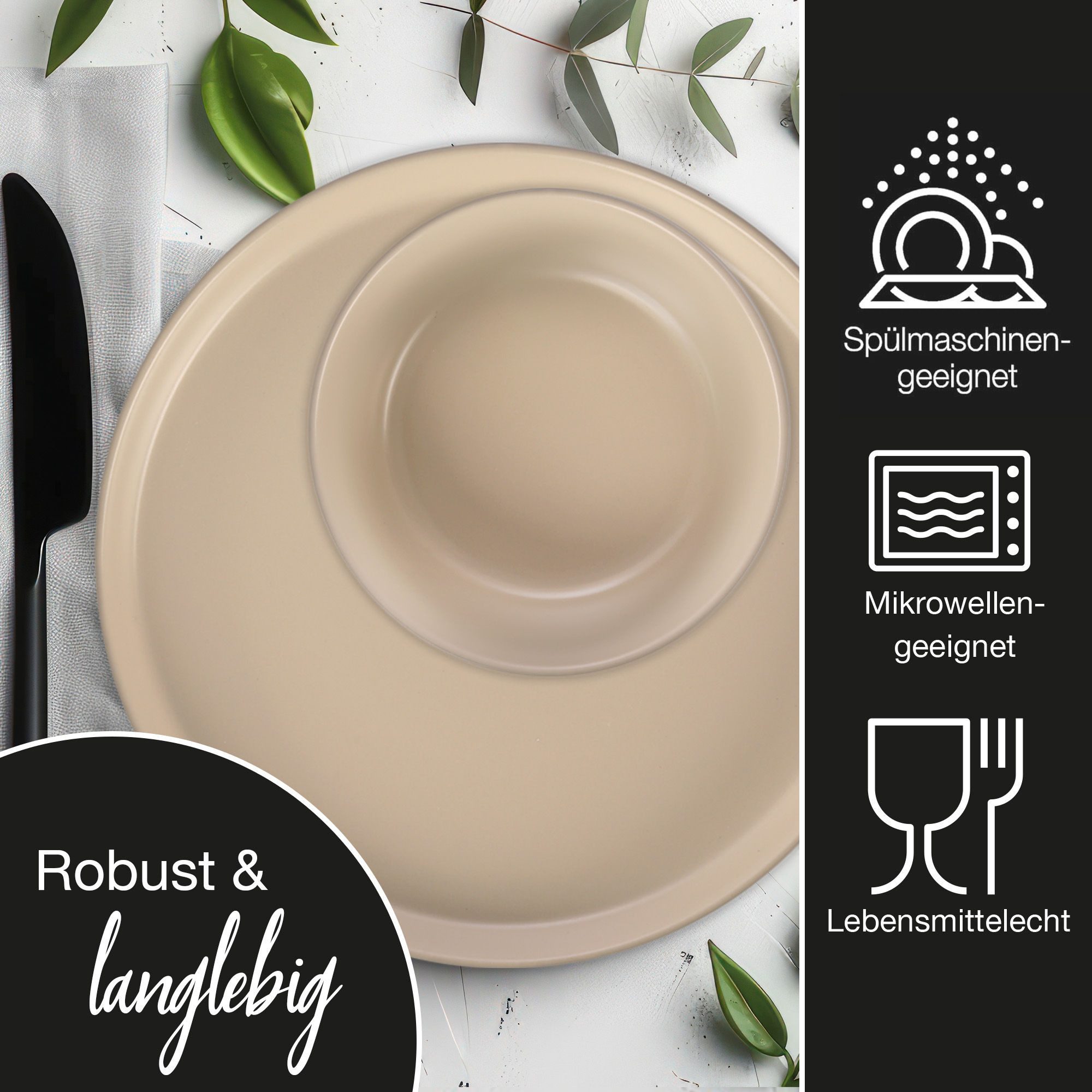 Moritz & Moritz Kombiservice NORDIC 18tlg Geschirrset Taupe (18-tlg), 6 Personen, Steinzeug, Spülmaschinengeeignet