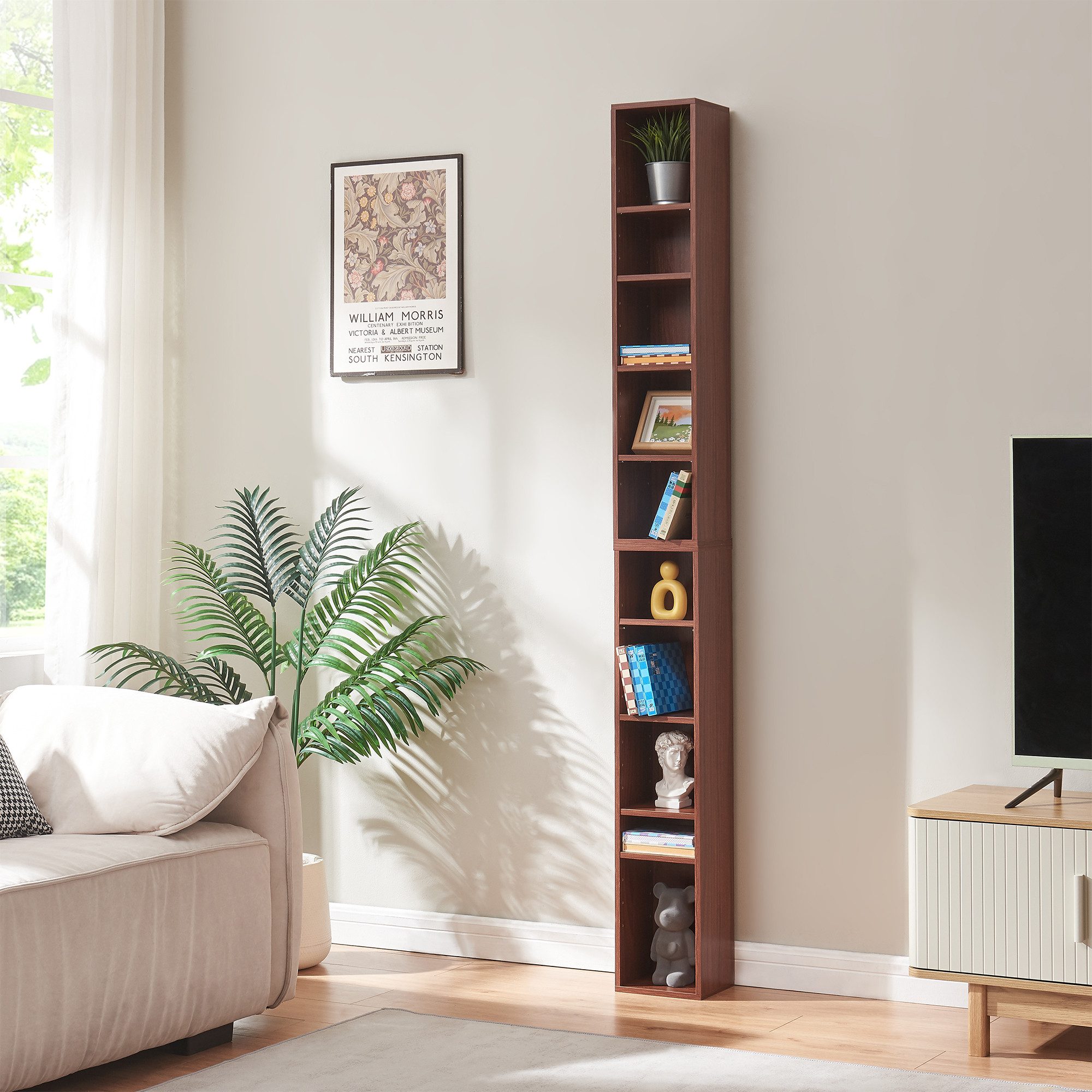 en.casa CD-Regal, »Tynset« 187x20x17 cm mit 10 Fächern Walnussoptik günstig online kaufen