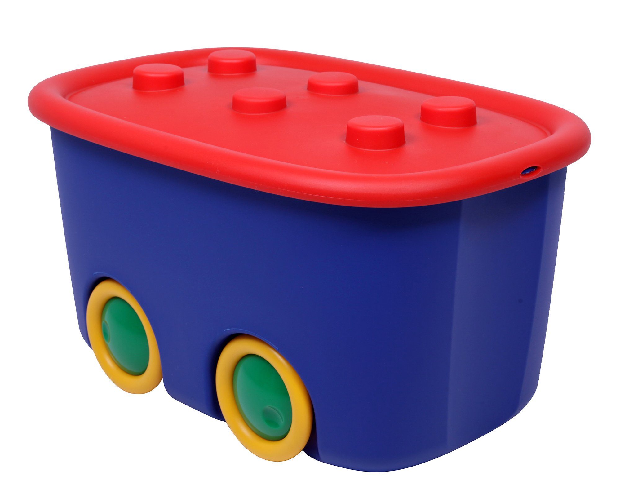 ONDIS24 Aufbewahrungsbox Spielzeugaufbewahrungsbox Spielzeugkiste  Aufbewahrungsbox Kinder Spielzeugbox Funny mit großen Rädern und  aufliegendem Deckel, 46 liter