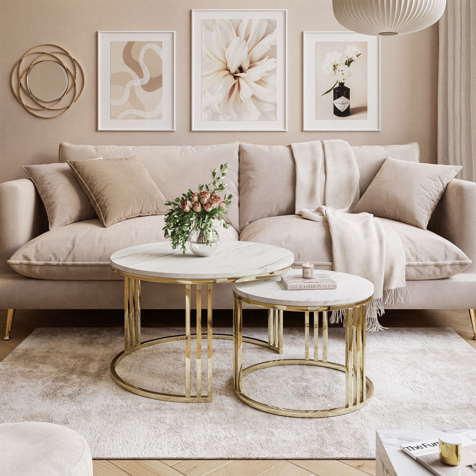 Lookway Couchtisch LORI 2in1 LEVANTO runder Couchtisch mit gold chrom Geste günstig online kaufen